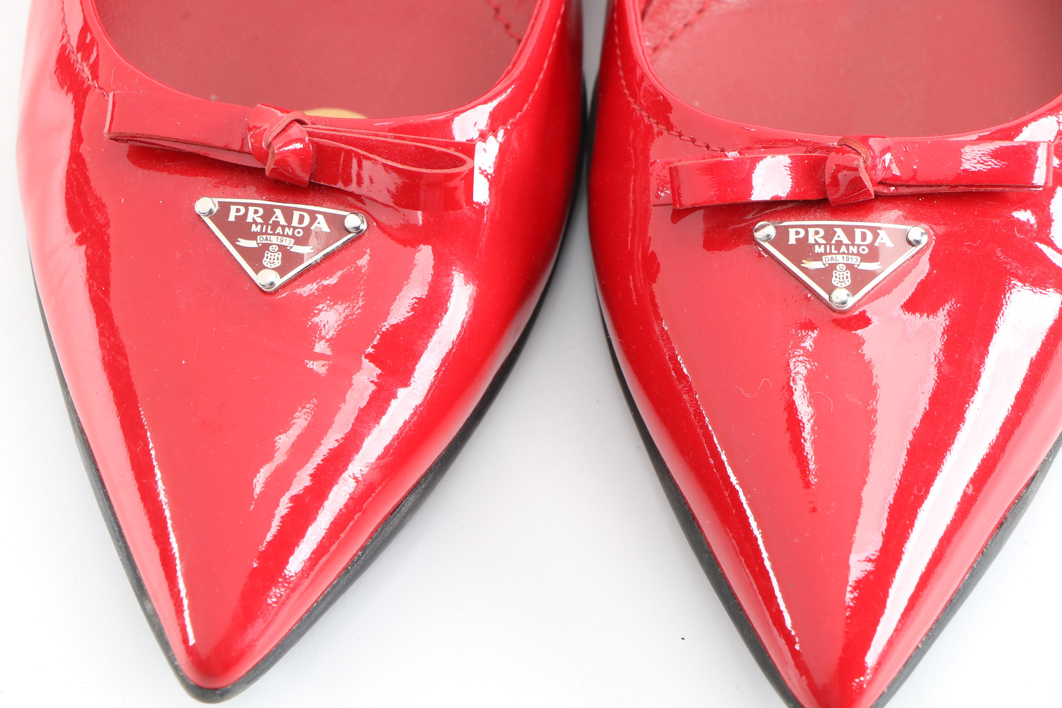 Prada Red Patent Leather Pointed Toe Flats