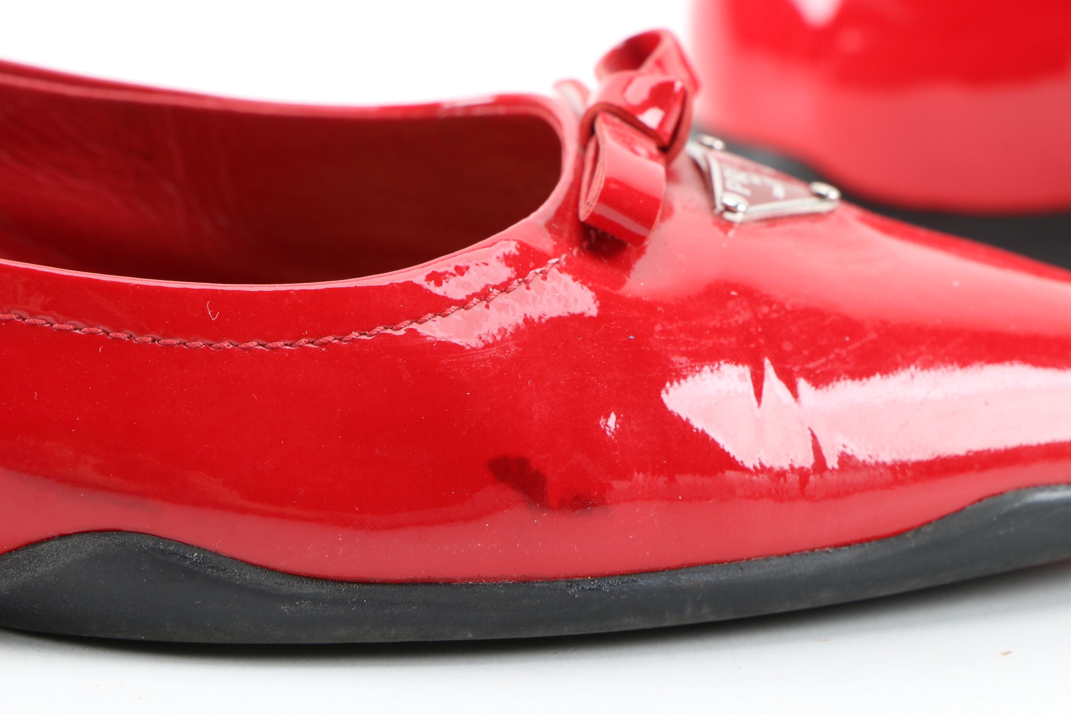 Prada Red Patent Leather Pointed Toe Flats