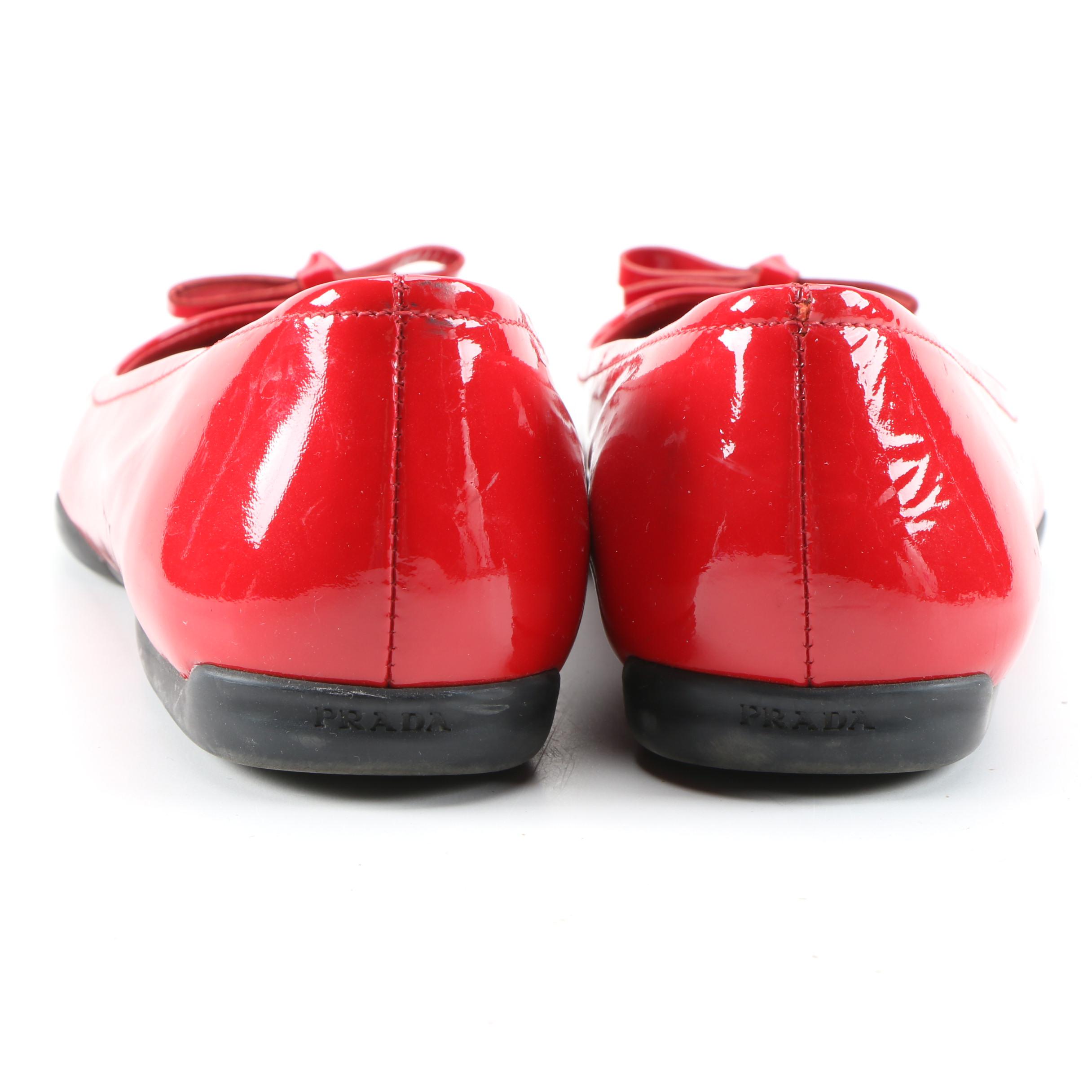 Prada Red Patent Leather Pointed Toe Flats