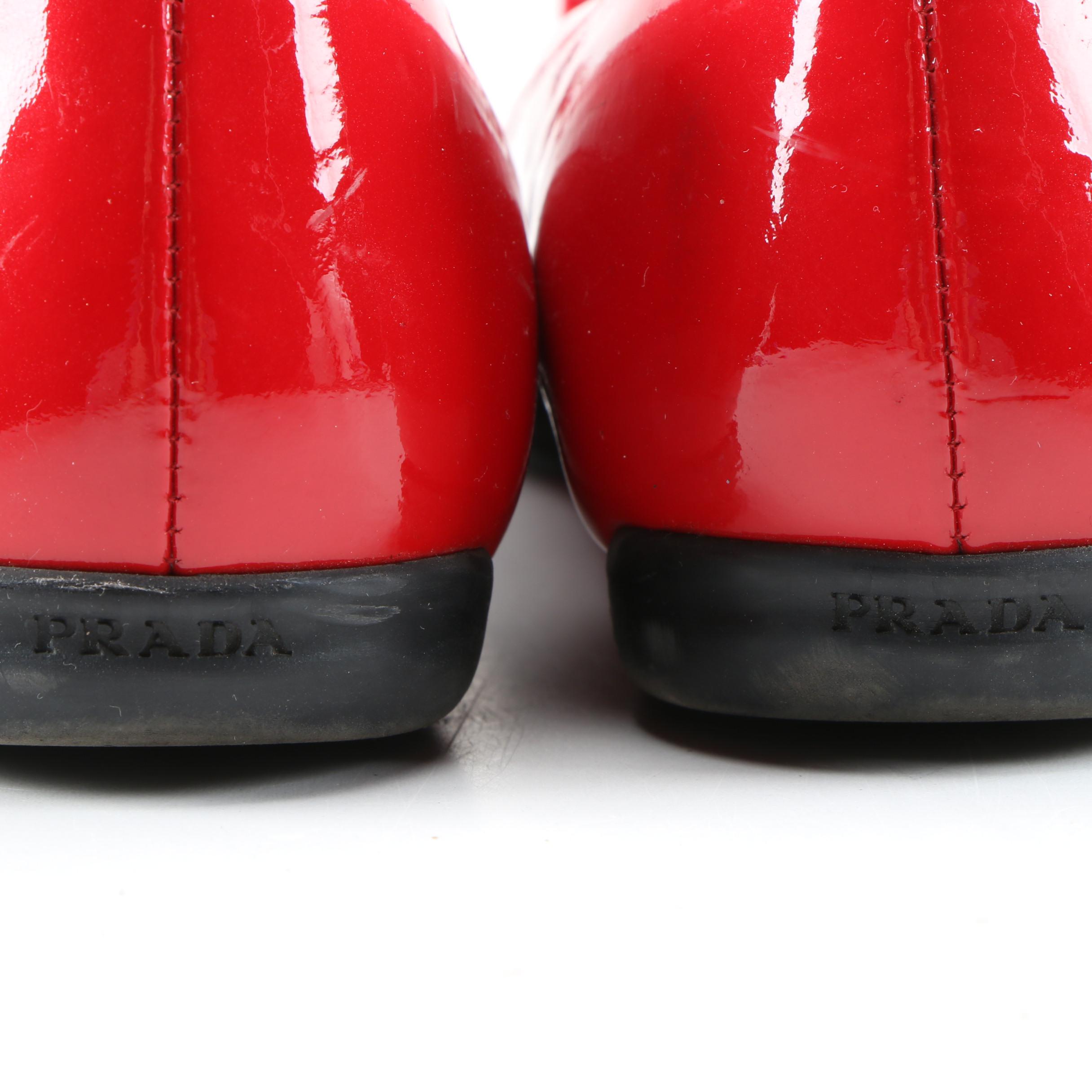Prada Red Patent Leather Pointed Toe Flats