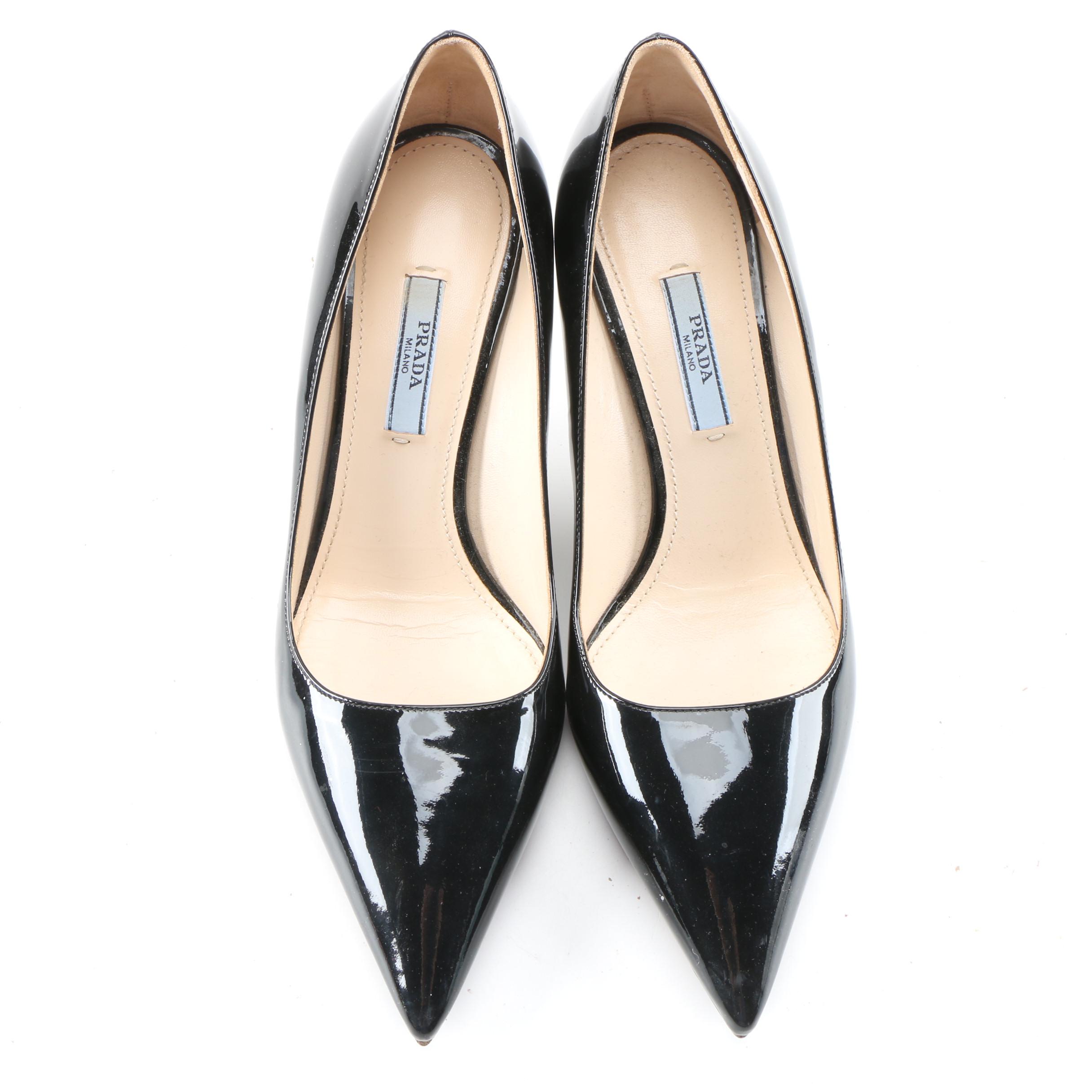 Prada Black Patent Leather Pointed Toe Pumps