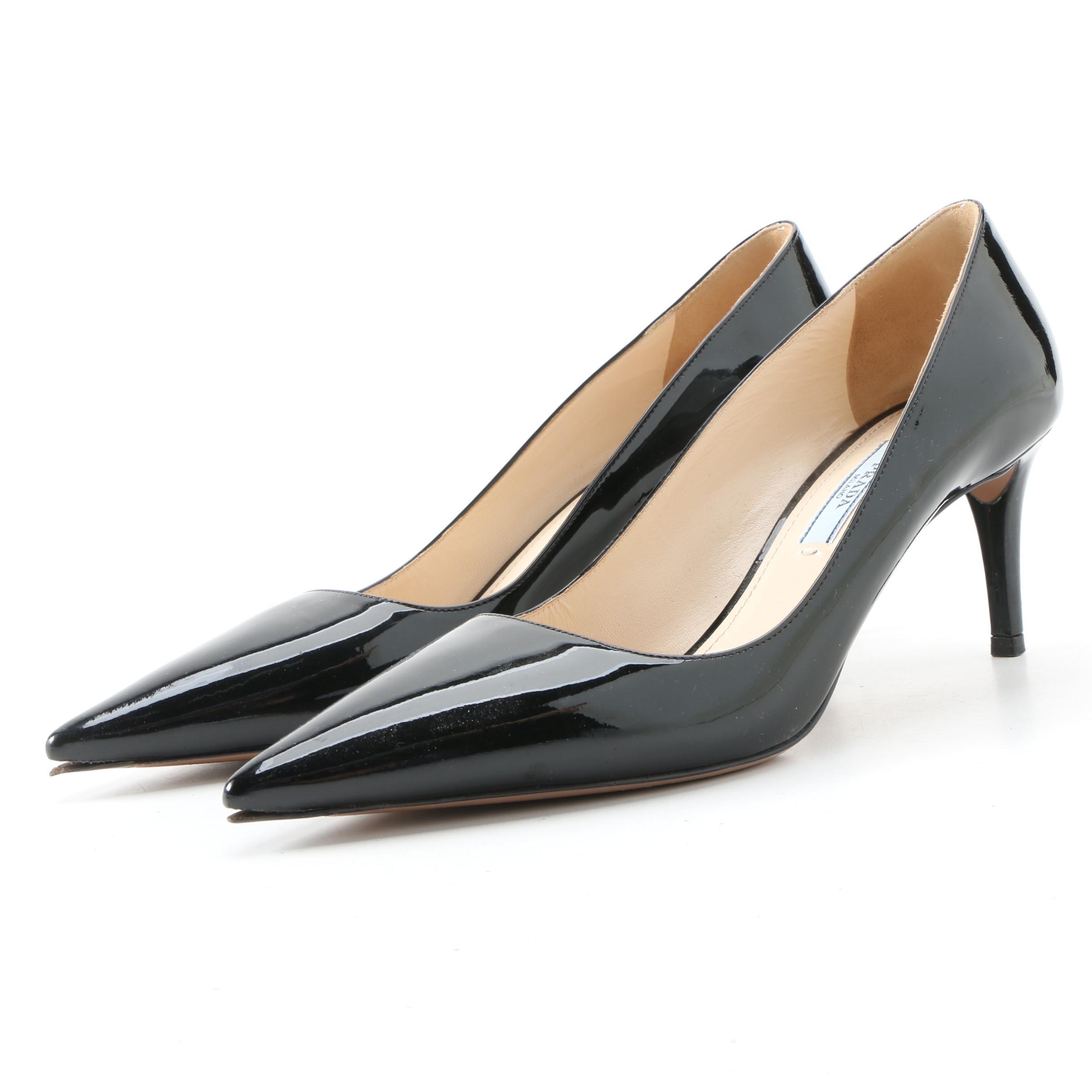 Prada Black Patent Leather Pointed Toe Pumps