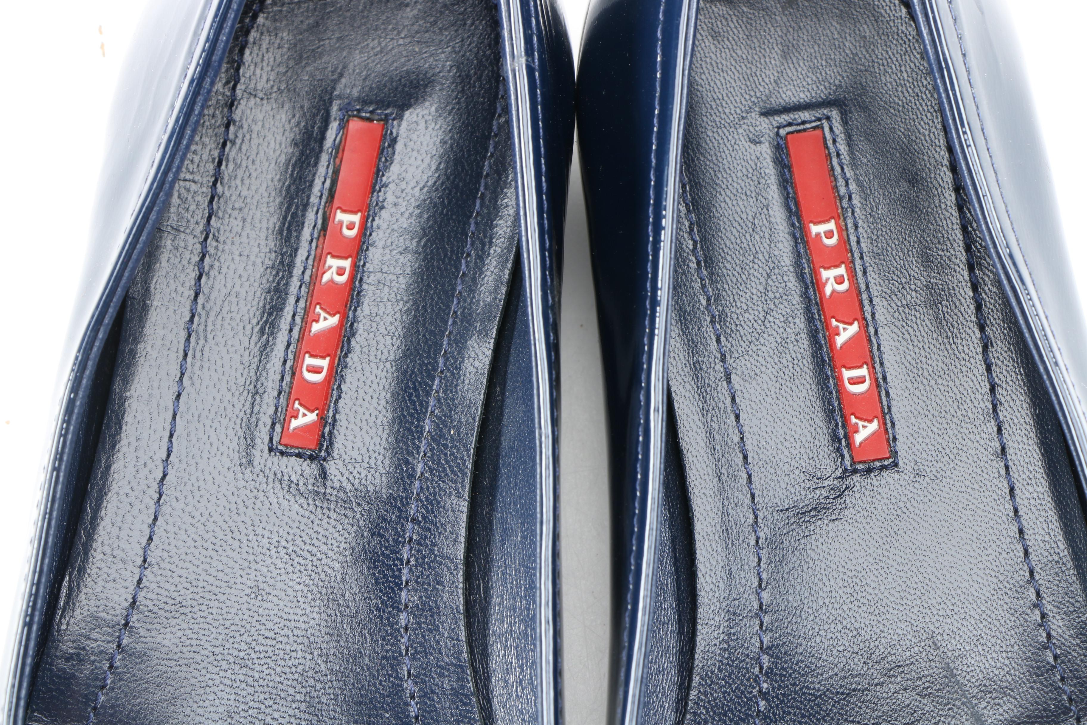 Prada Navy Blue Patent Leather Pointed Toe Flats