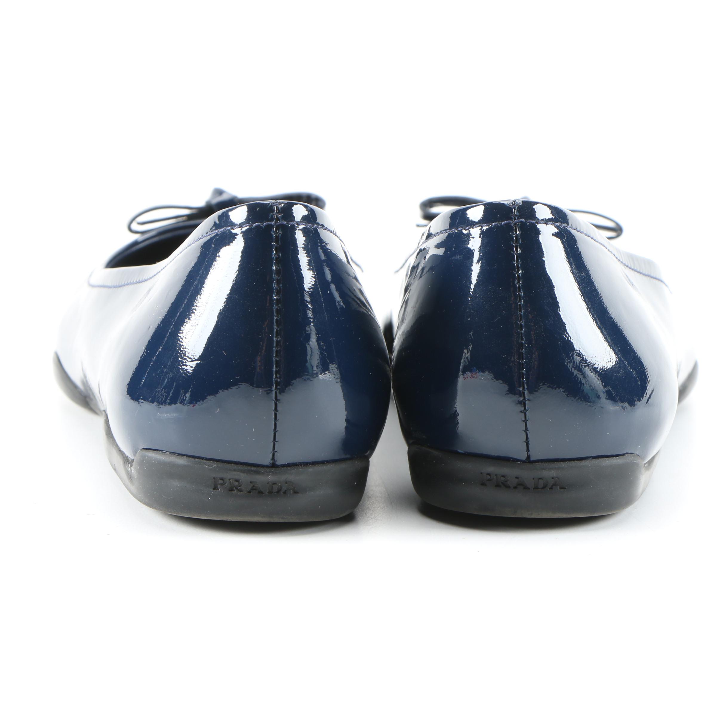 Prada Navy Blue Patent Leather Pointed Toe Flats