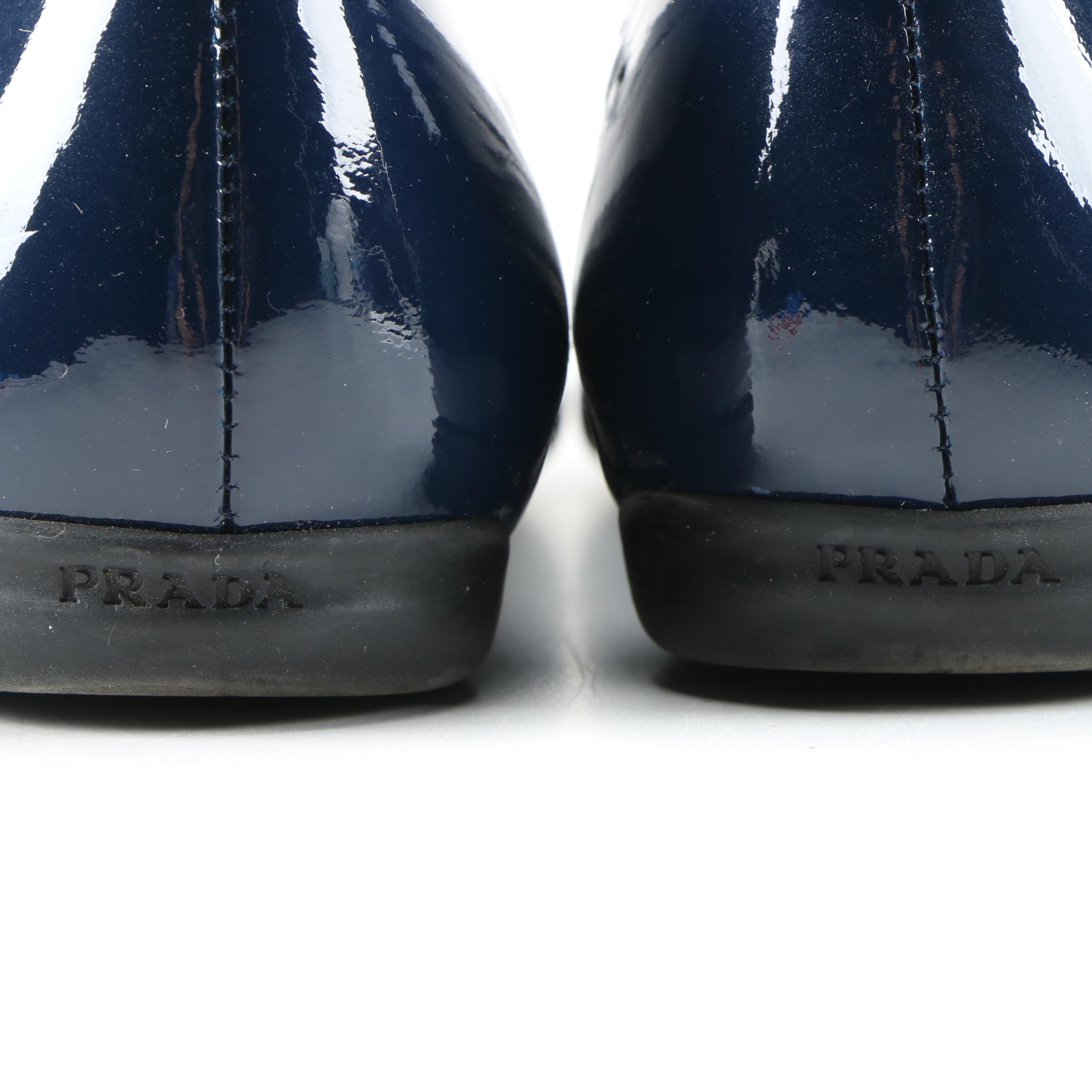 Prada Navy Blue Patent Leather Pointed Toe Flats