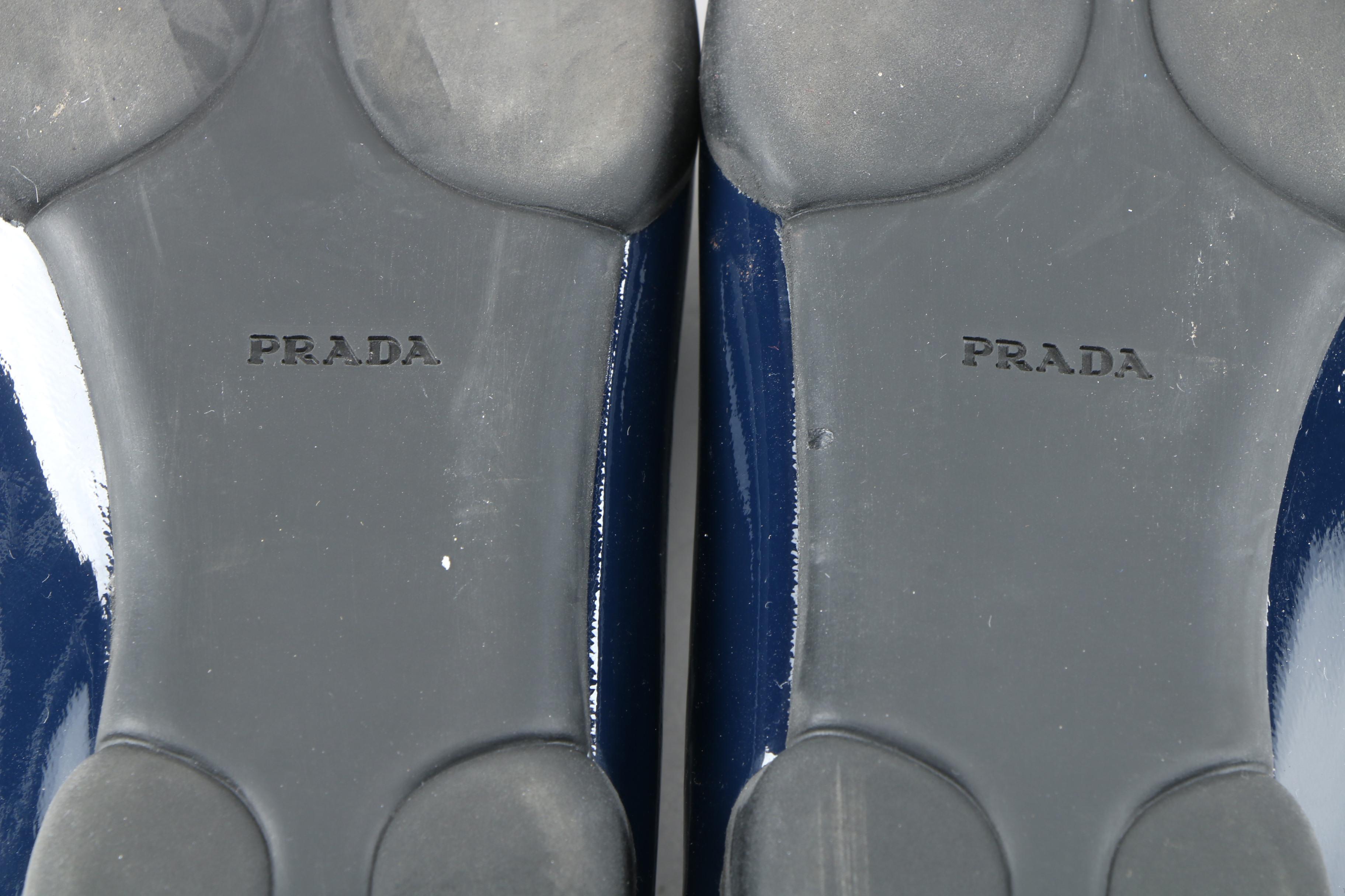 Prada Navy Blue Patent Leather Pointed Toe Flats