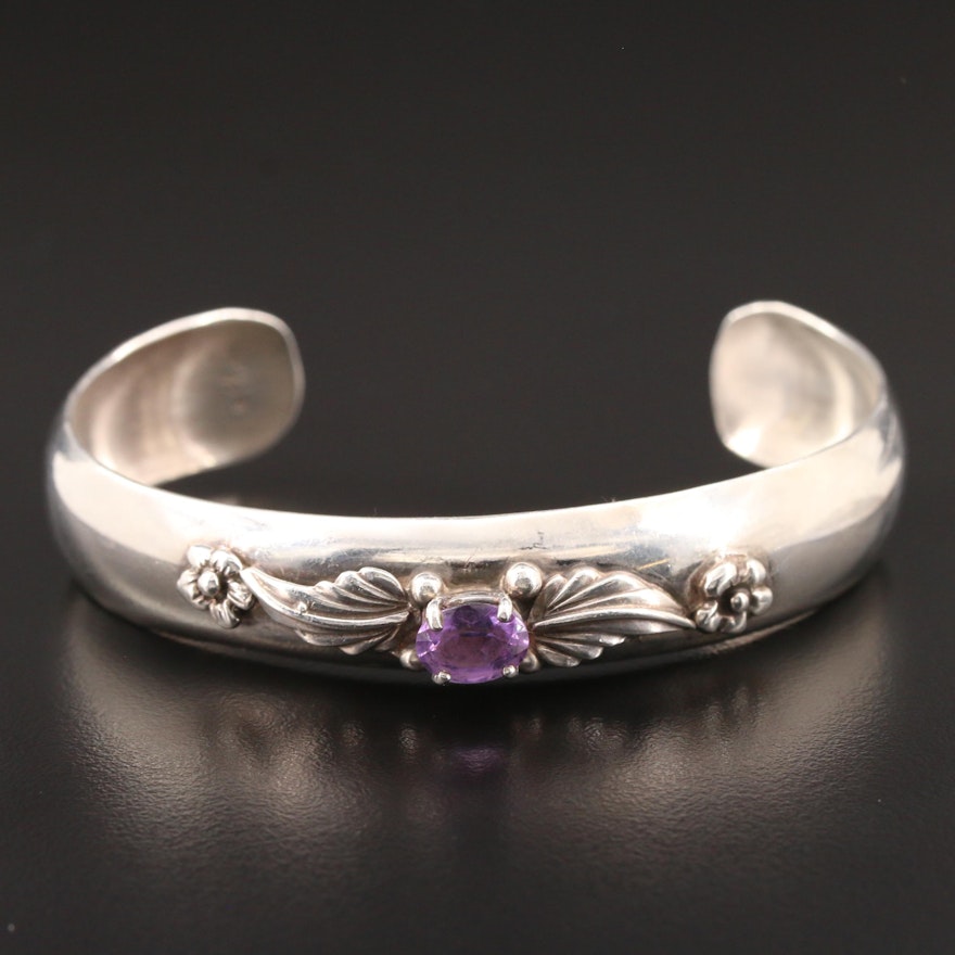 Circa 1985 Carol Felley Sterling Amethyst Cuff Bracelet