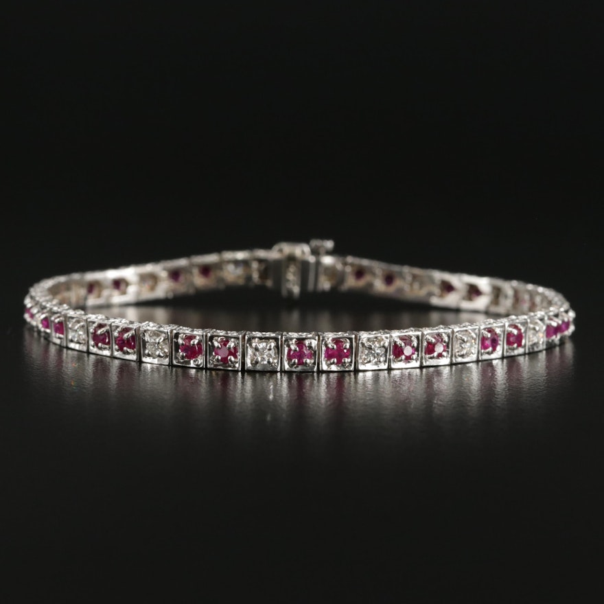 14K White Gold Ruby and Diamond Bracelet