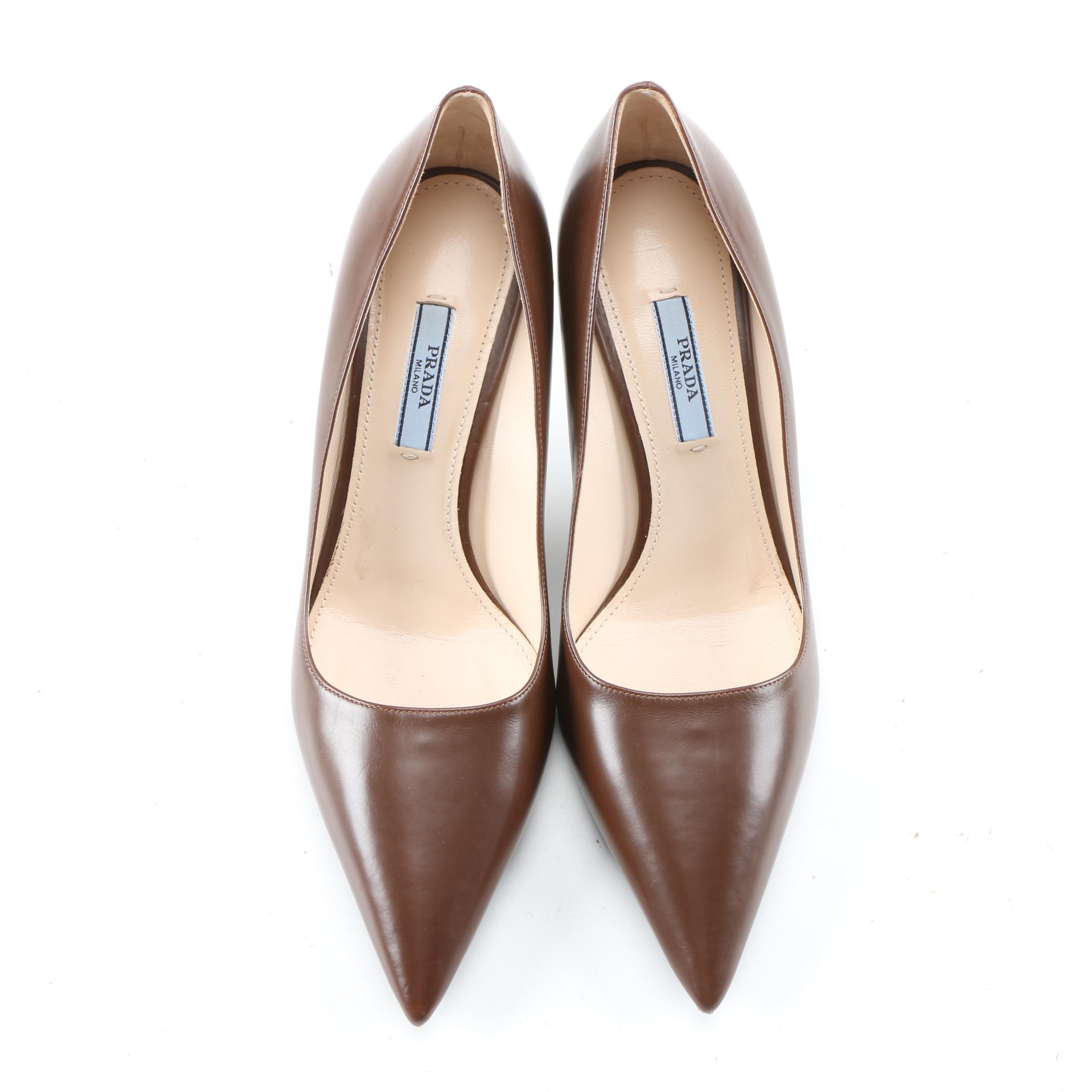 Prada Brown Leather Pointed Toe Pumps