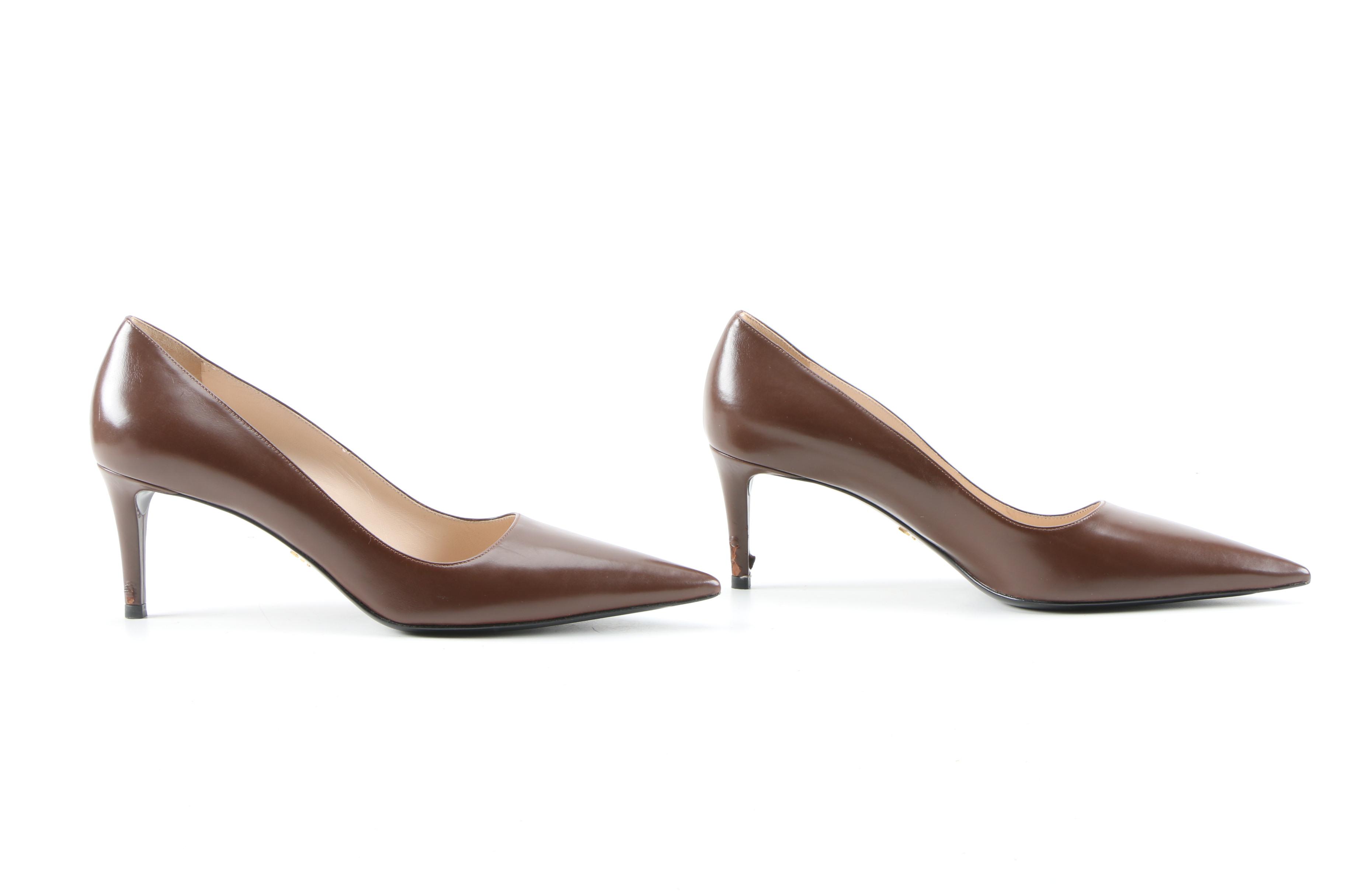 Prada Brown Leather Pointed Toe Pumps