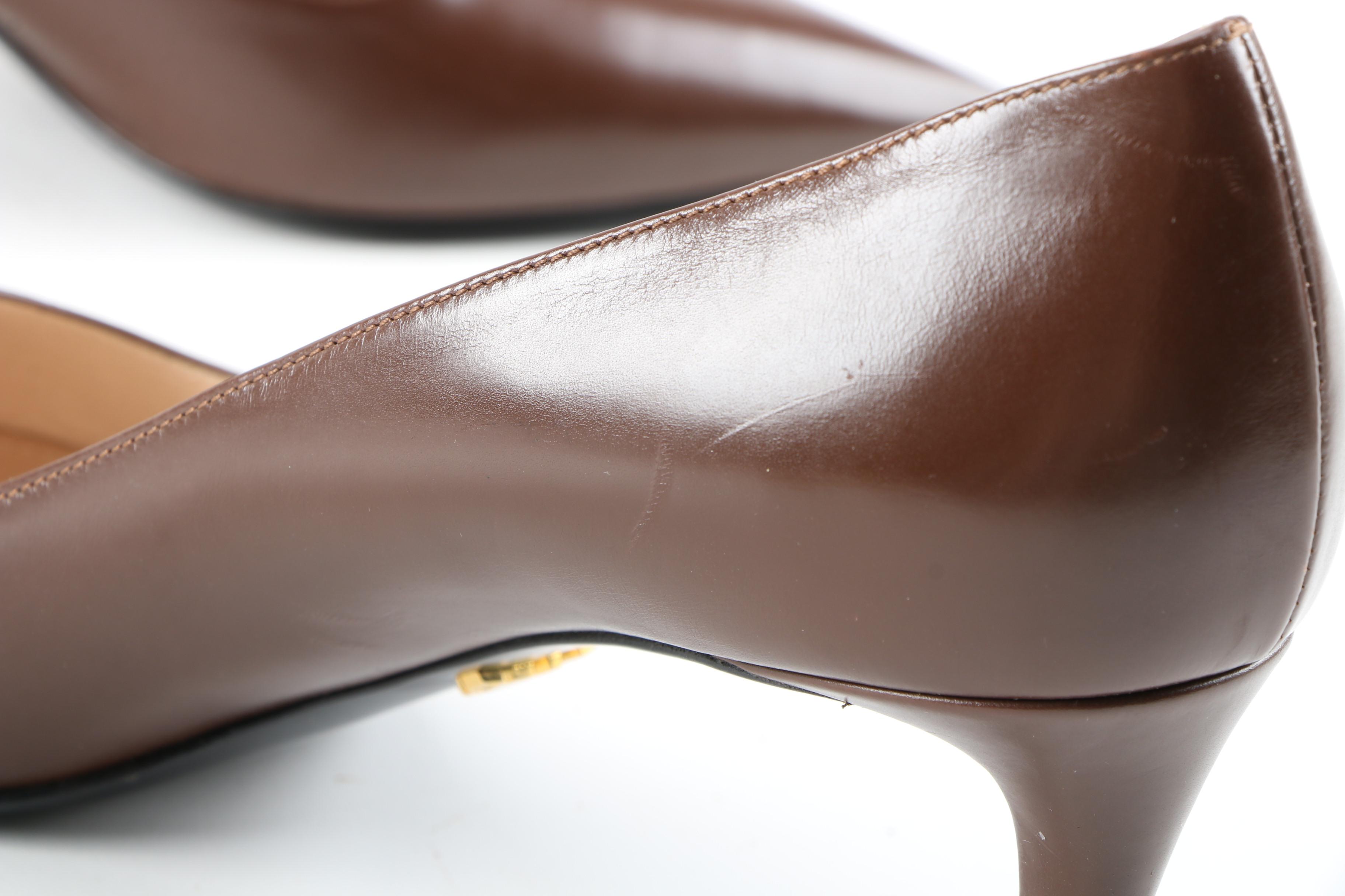 Prada Brown Leather Pointed Toe Pumps