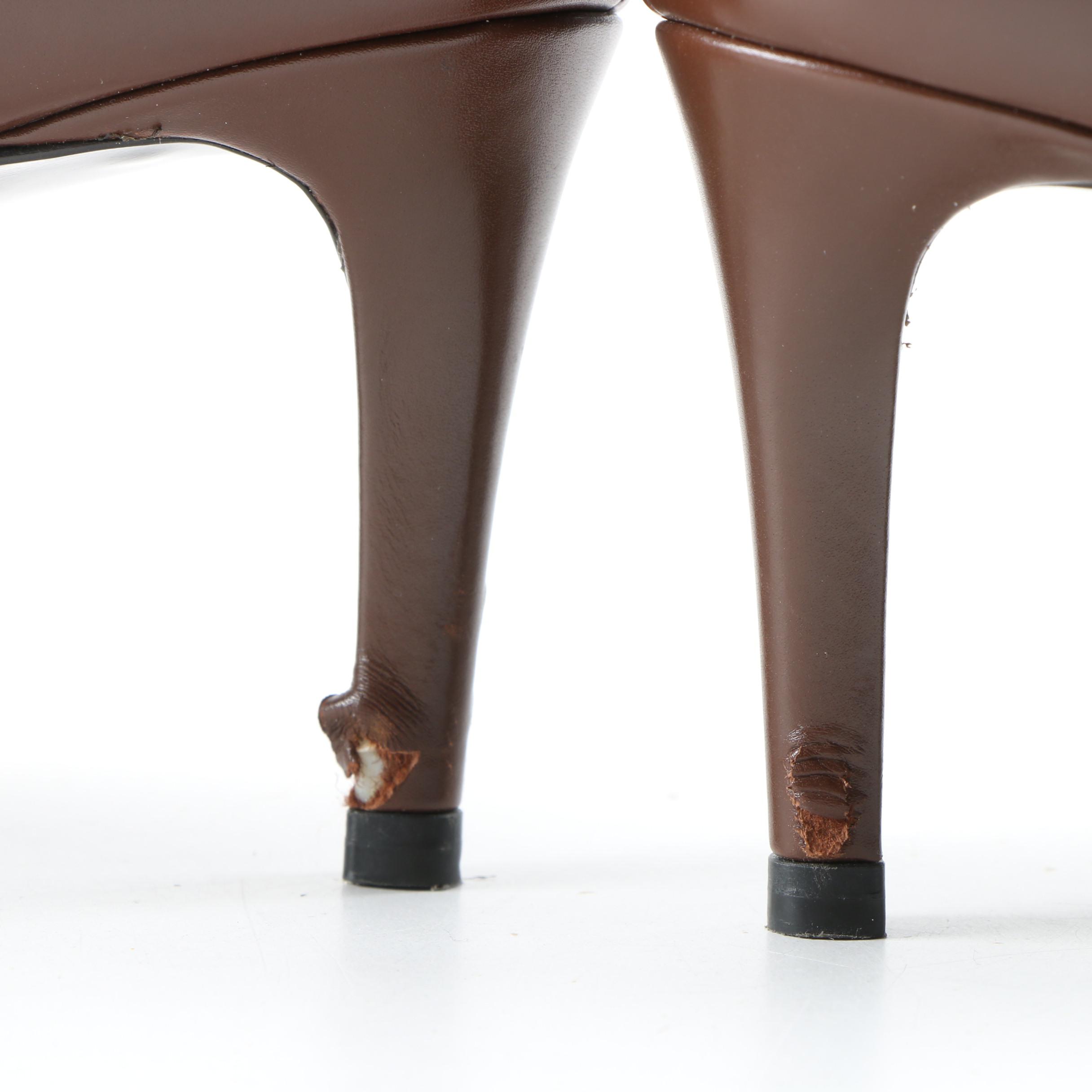 Prada Brown Leather Pointed Toe Pumps