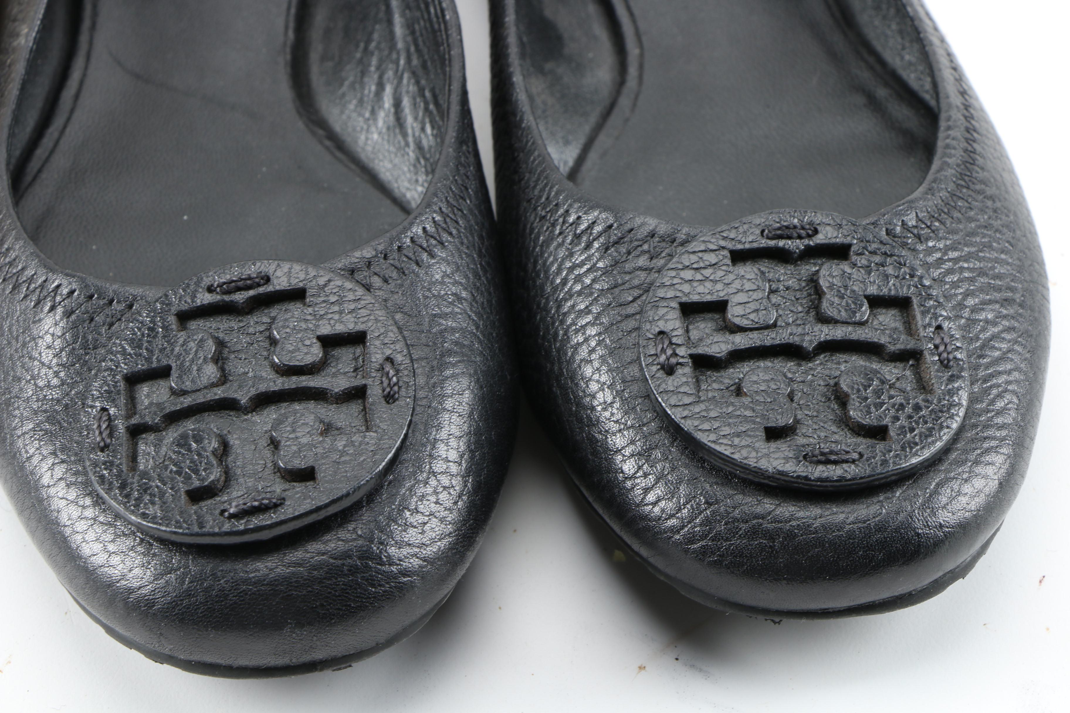 Tory Burch Minnie Flats in Black and Beige Leather