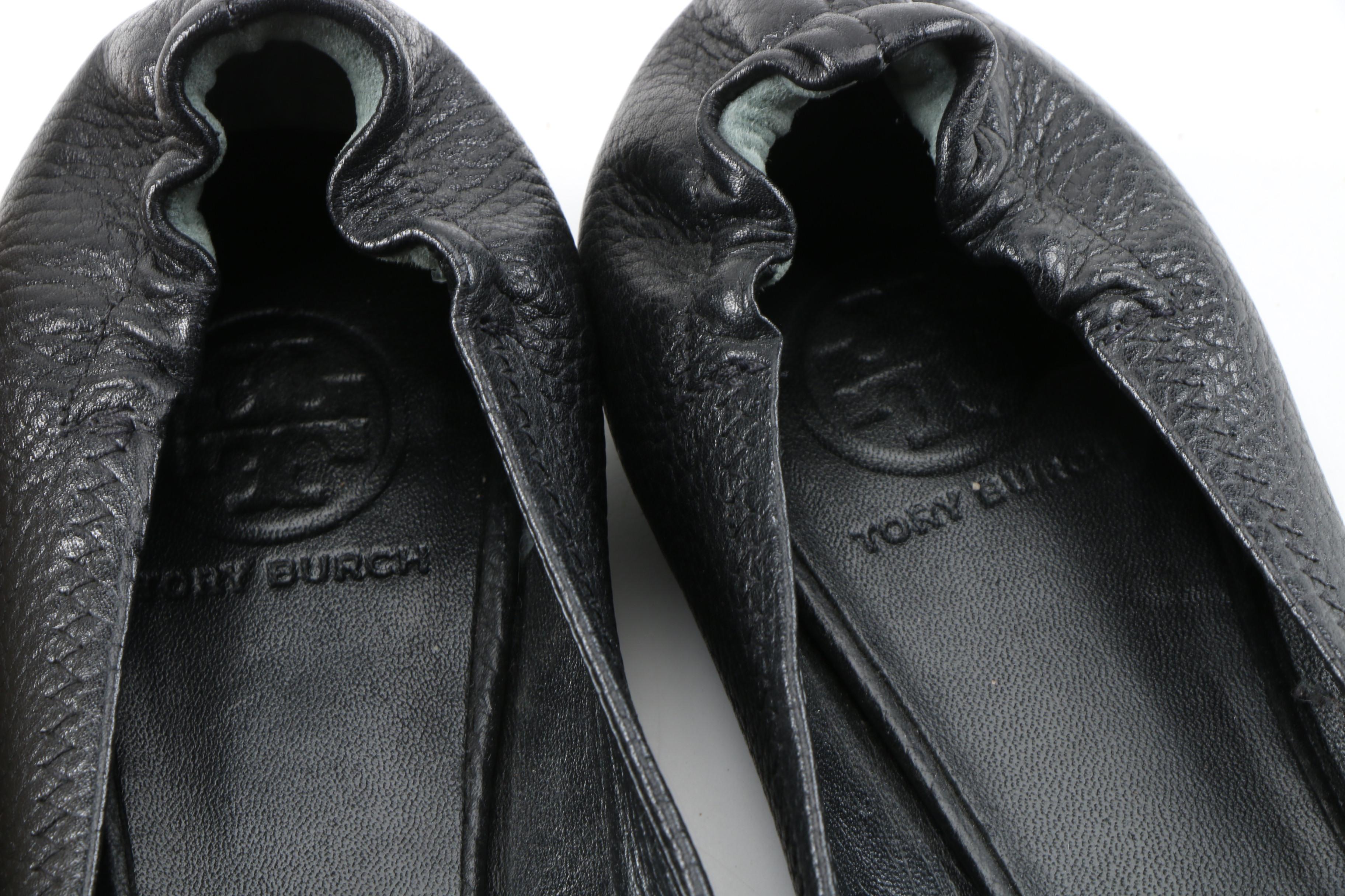 Tory Burch Minnie Flats in Black and Beige Leather