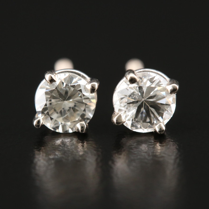 14K White Gold 0.78 CTW Diamond Solitaire Stud Earrings