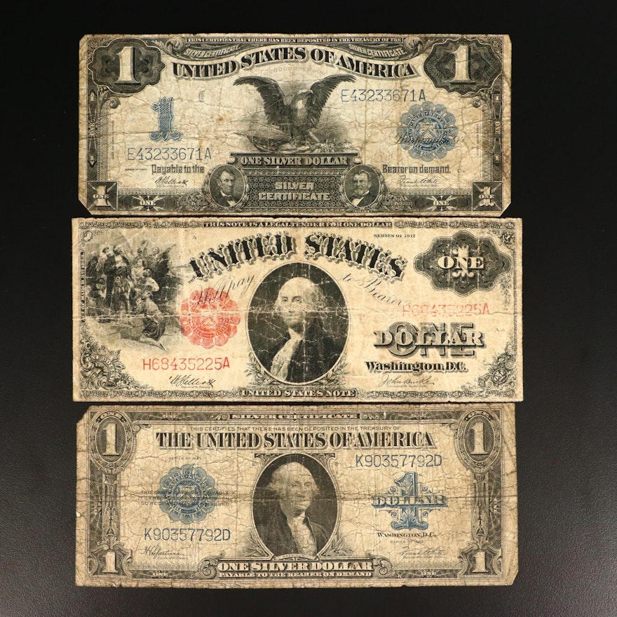 Three Various Large Currency Notes Including series of 1917 $1 U.S. note