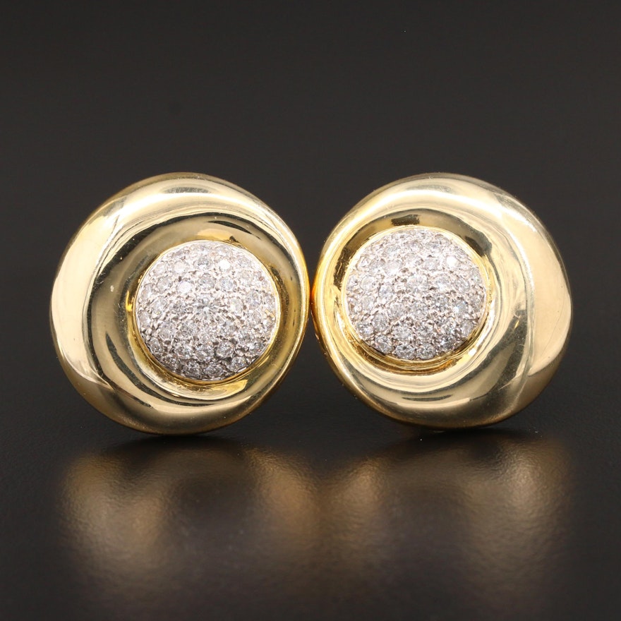 14K Yellow Gold 2.48 CTW Diamond Button Earrings