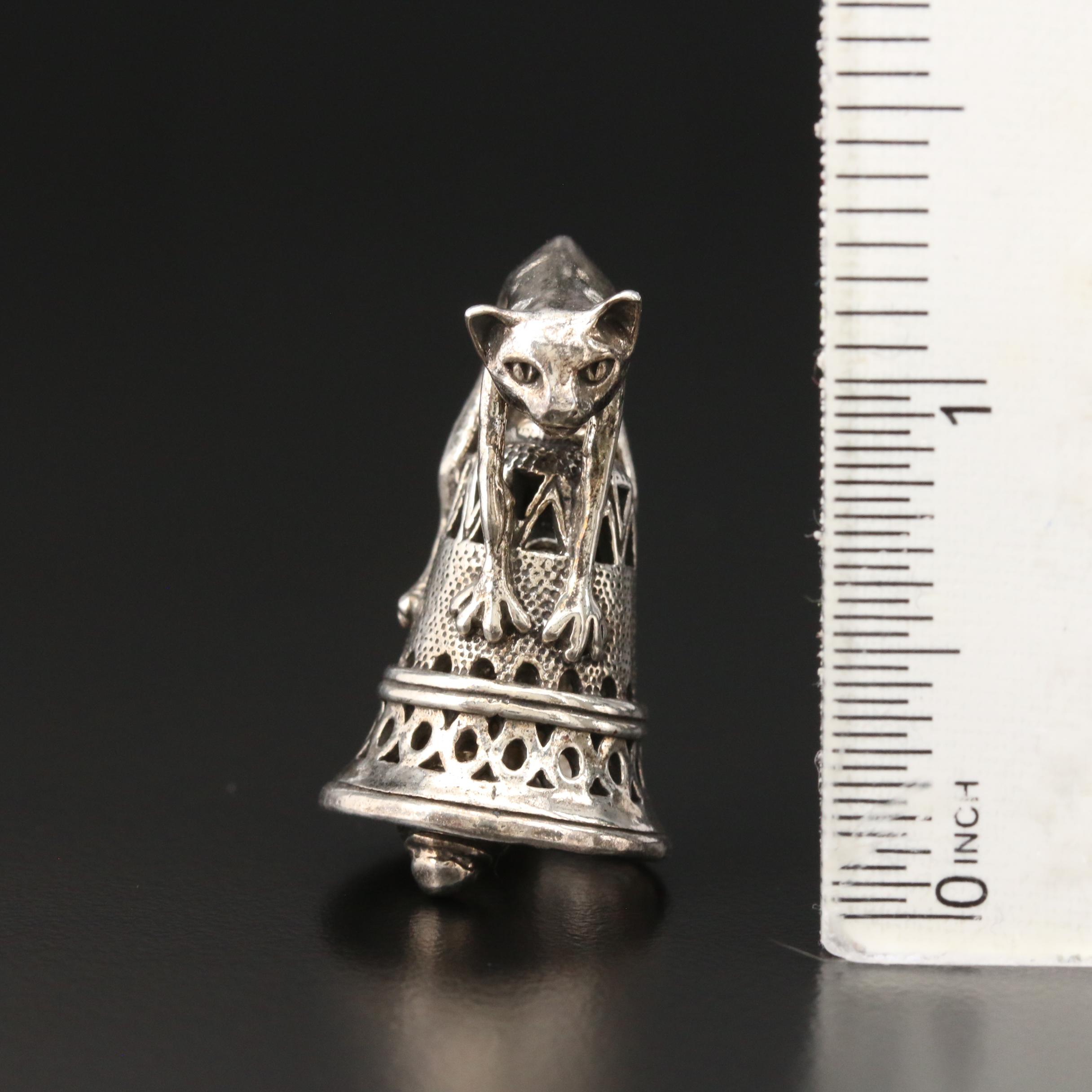 Sterling Silver Cat Bell Pendant