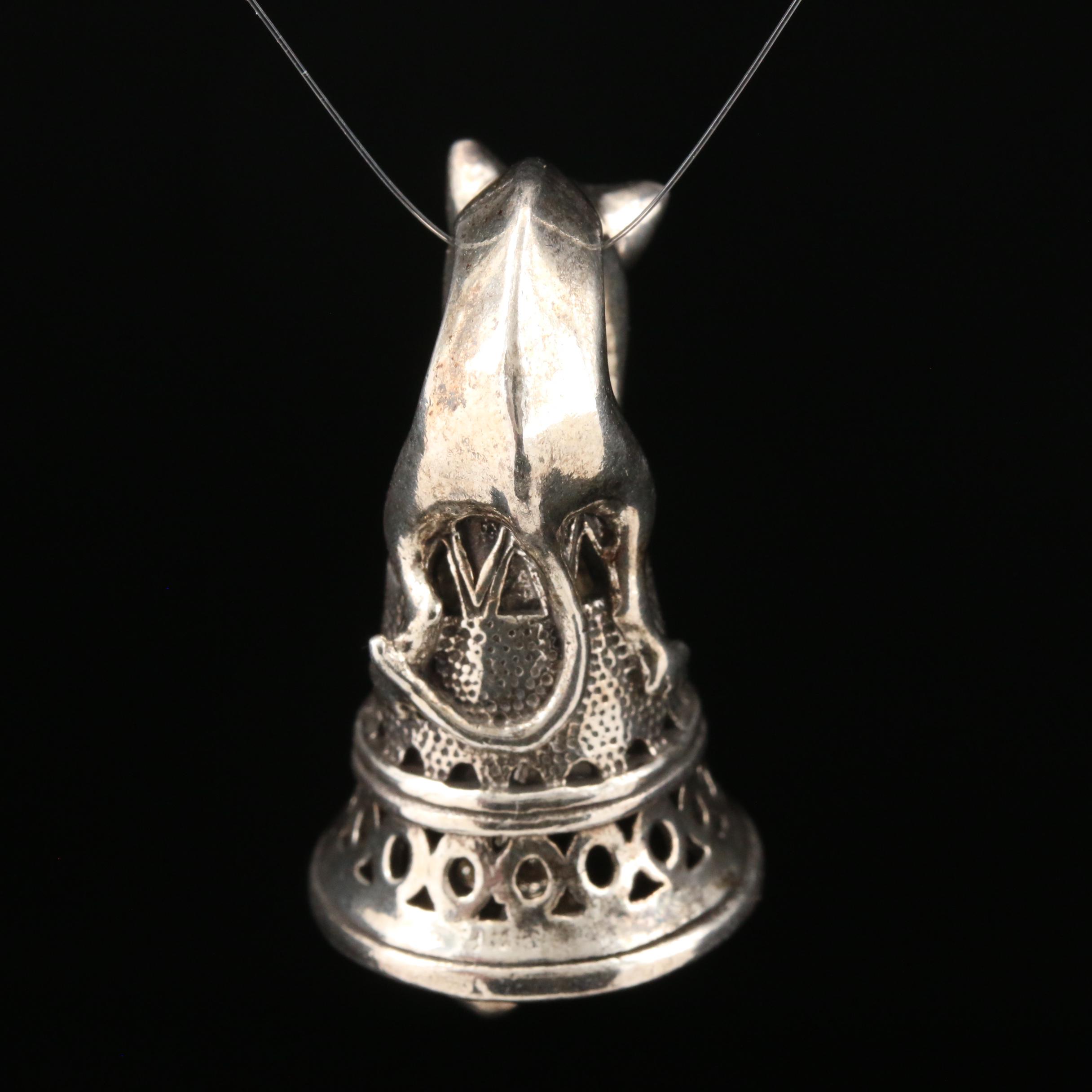 Sterling Silver Cat Bell Pendant
