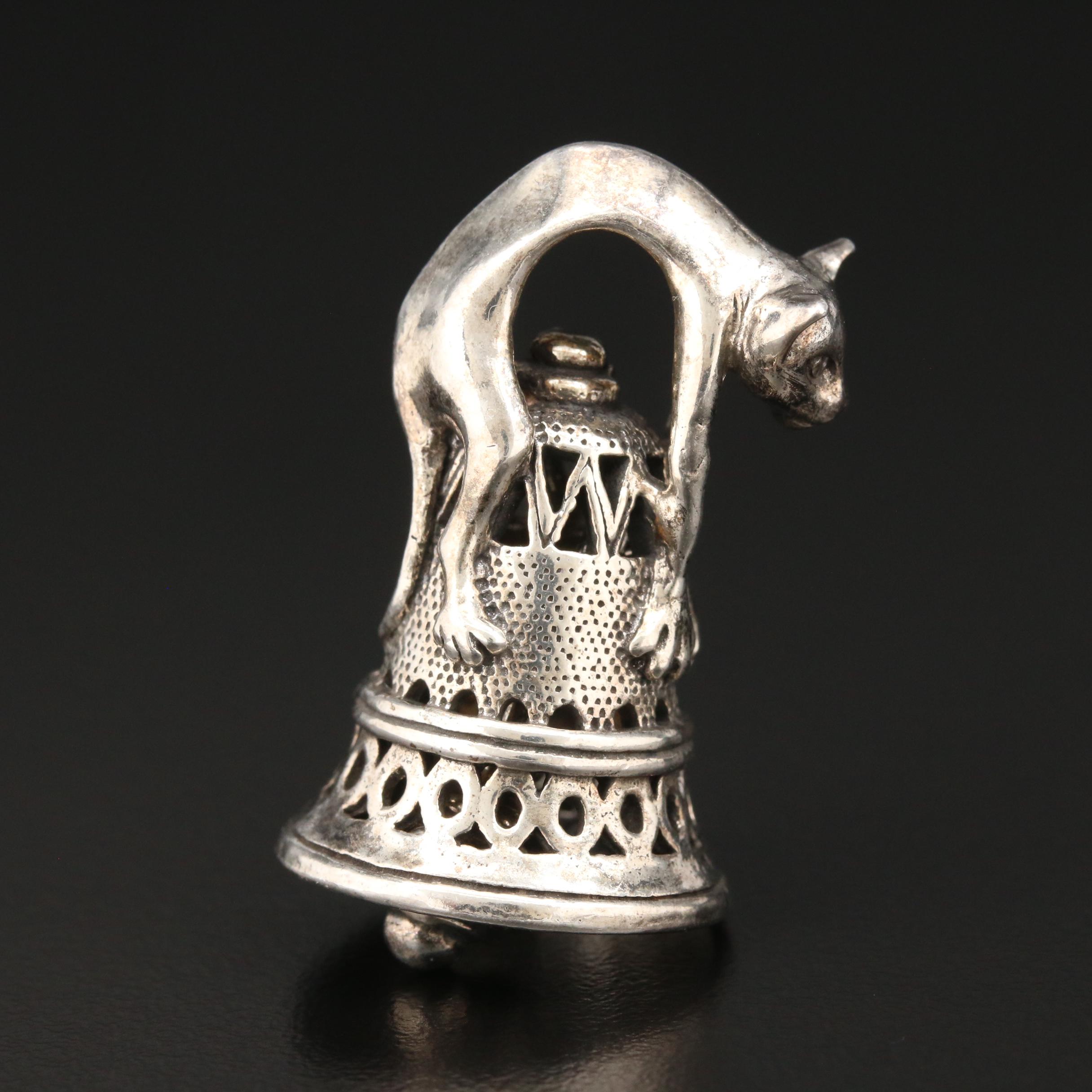 Sterling Silver Cat Bell Pendant