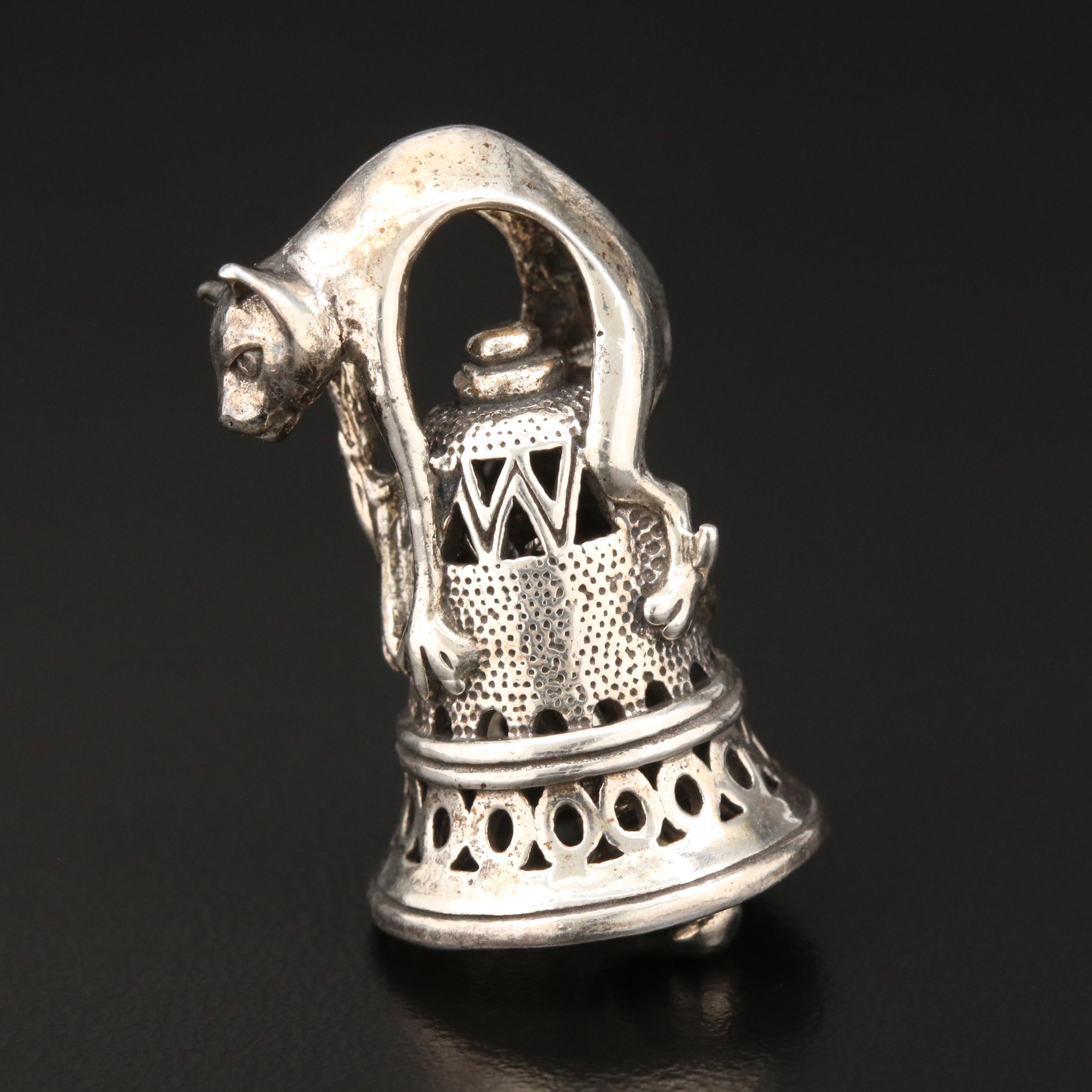 Sterling Silver Cat Bell Pendant