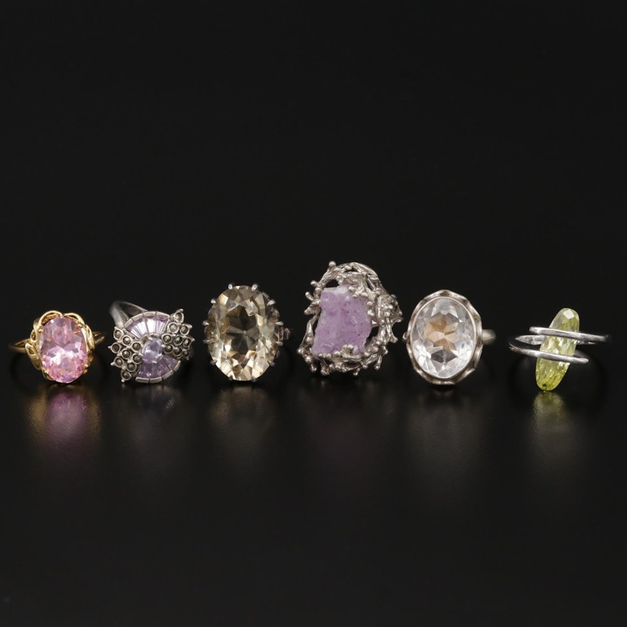 Sterling Ring Collection with Amethyst, Cubic Zirconia and Quartz