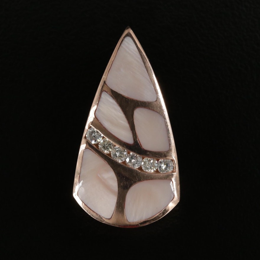 14K Yellow Gold Mother of Pearl and Diamond Slide Pendant