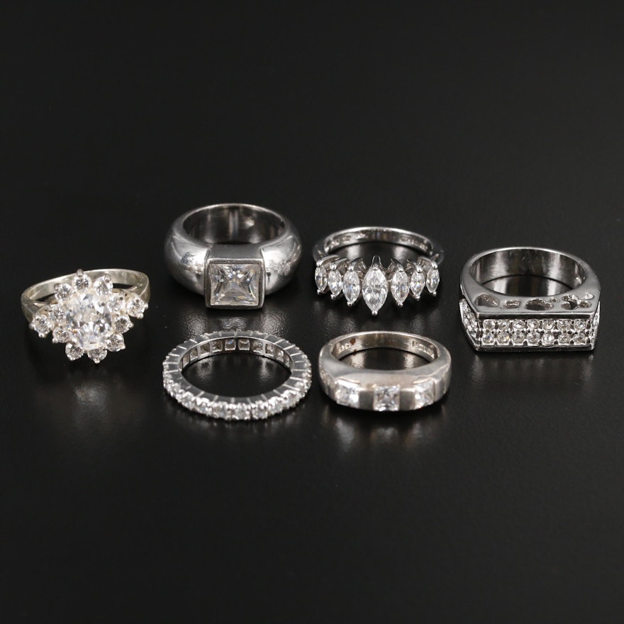 Sterling Silver Ring Assortment with Rhinestones and Cubic Zirconia