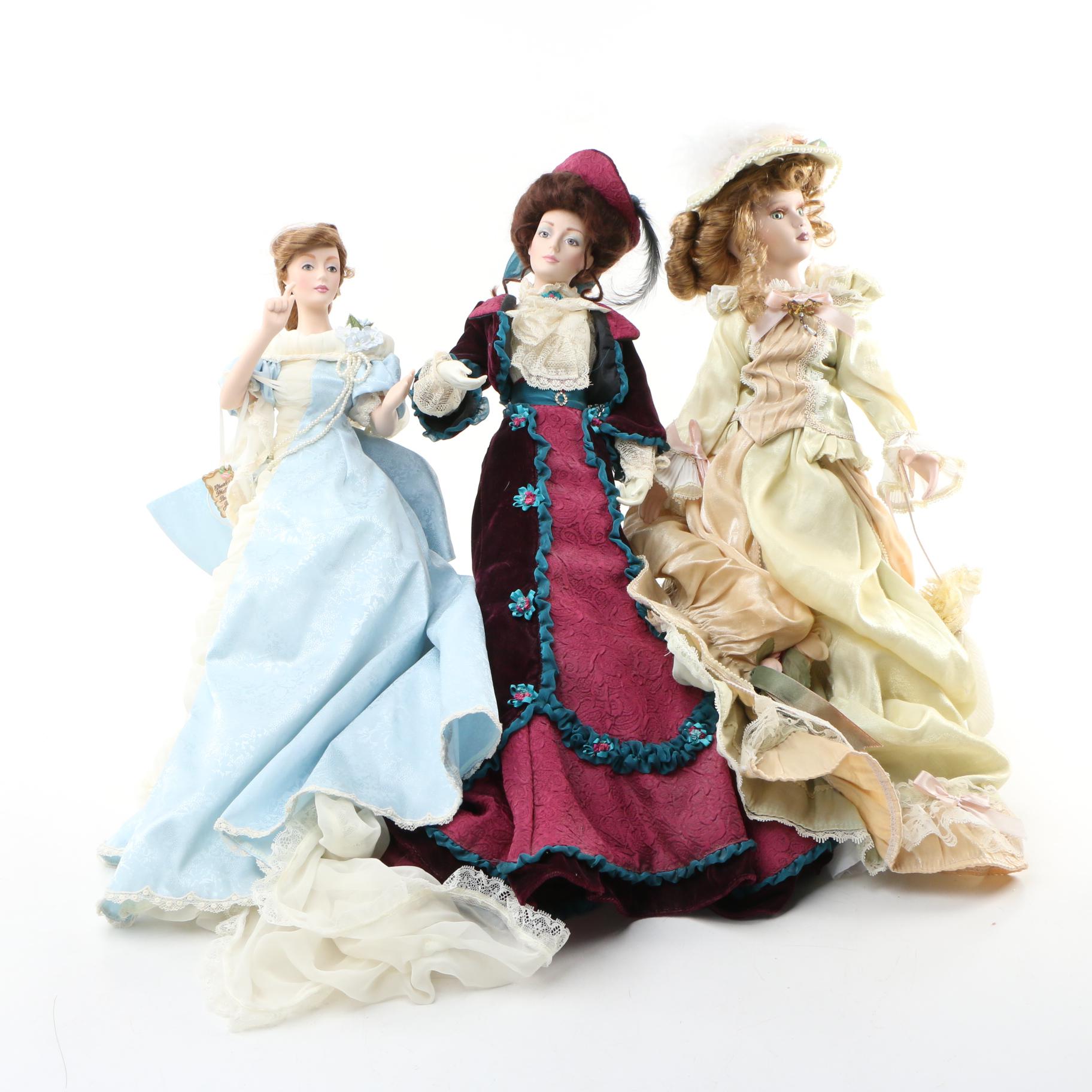 Franklin Heirloom "Bon Voyage" Porcelain Doll with Other Dolls, Late 20 C.