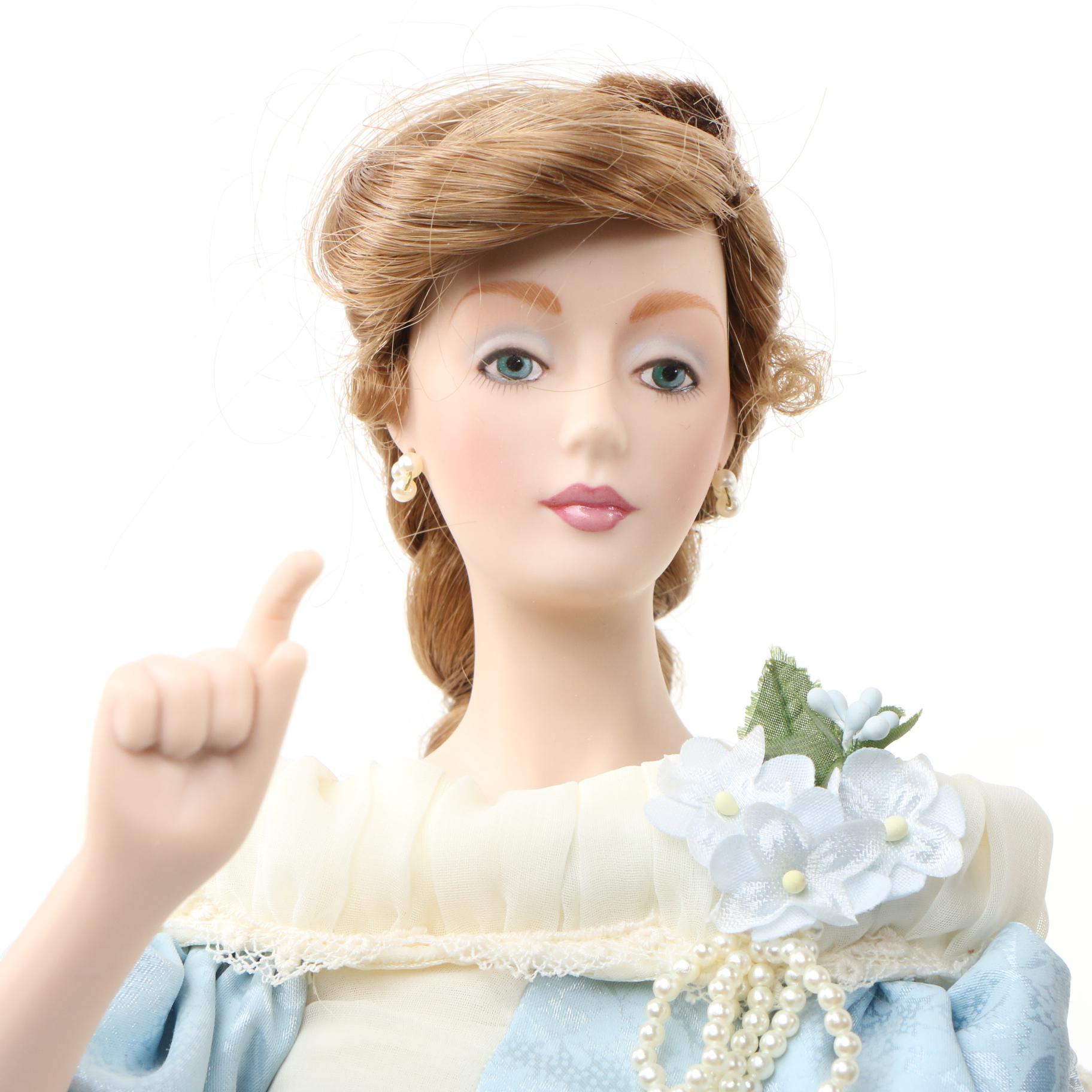 Franklin Heirloom "Bon Voyage" Porcelain Doll with Other Dolls, Late 20 C.