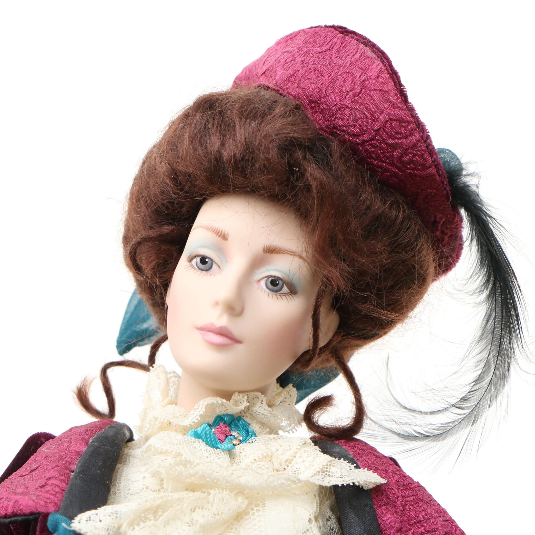 Franklin Heirloom "Bon Voyage" Porcelain Doll with Other Dolls, Late 20 C.