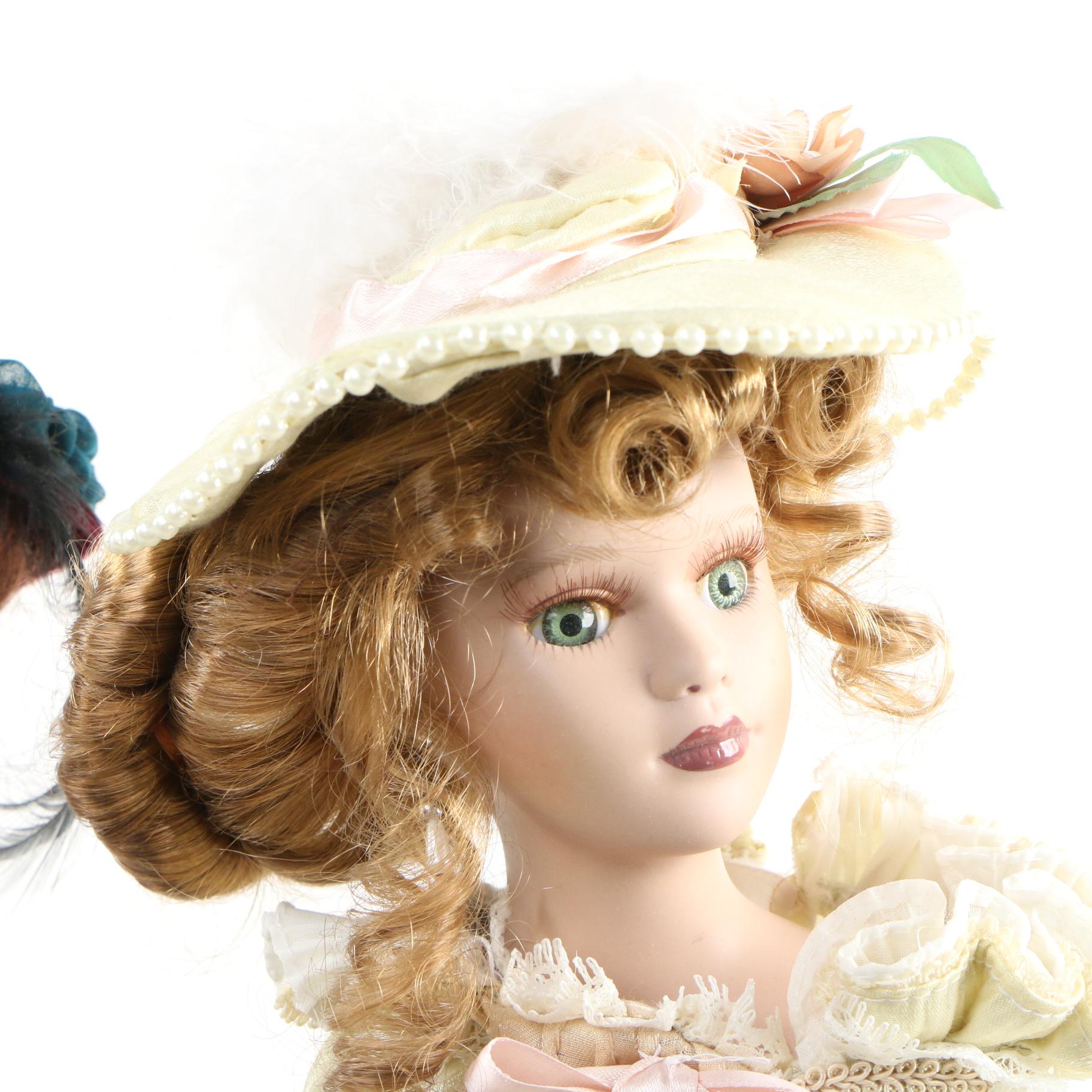 Franklin Heirloom "Bon Voyage" Porcelain Doll with Other Dolls, Late 20 C.