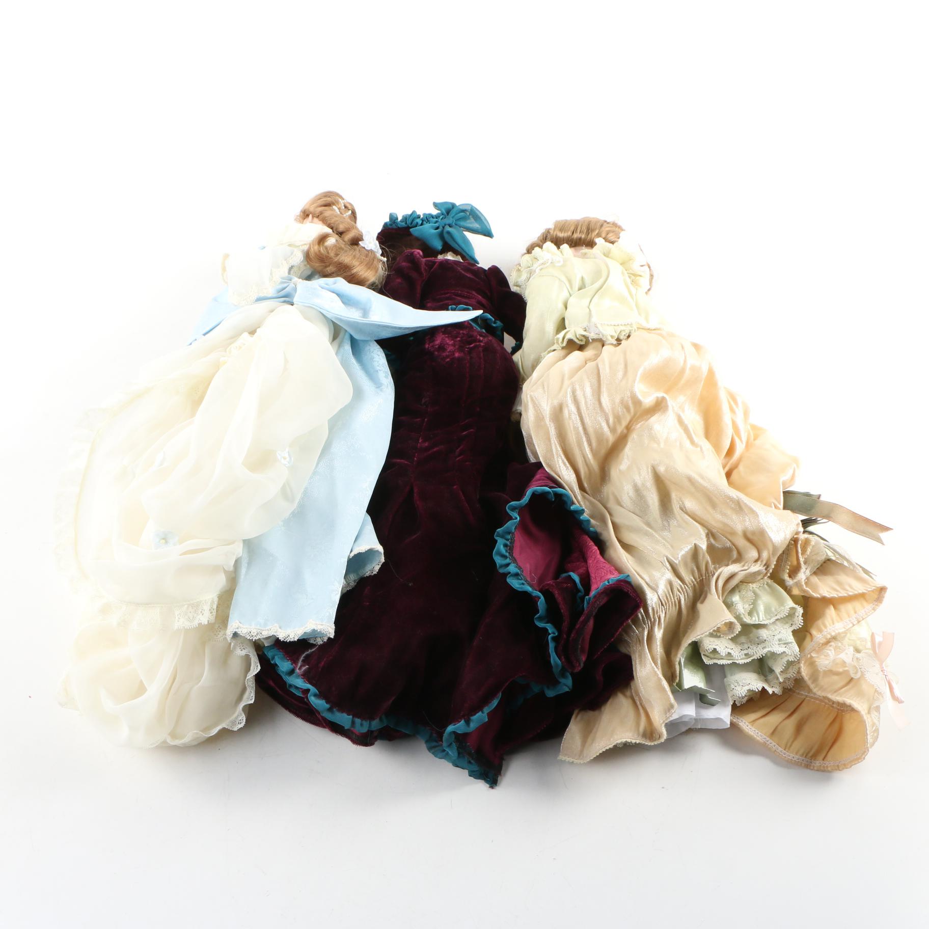 Franklin Heirloom "Bon Voyage" Porcelain Doll with Other Dolls, Late 20 C.