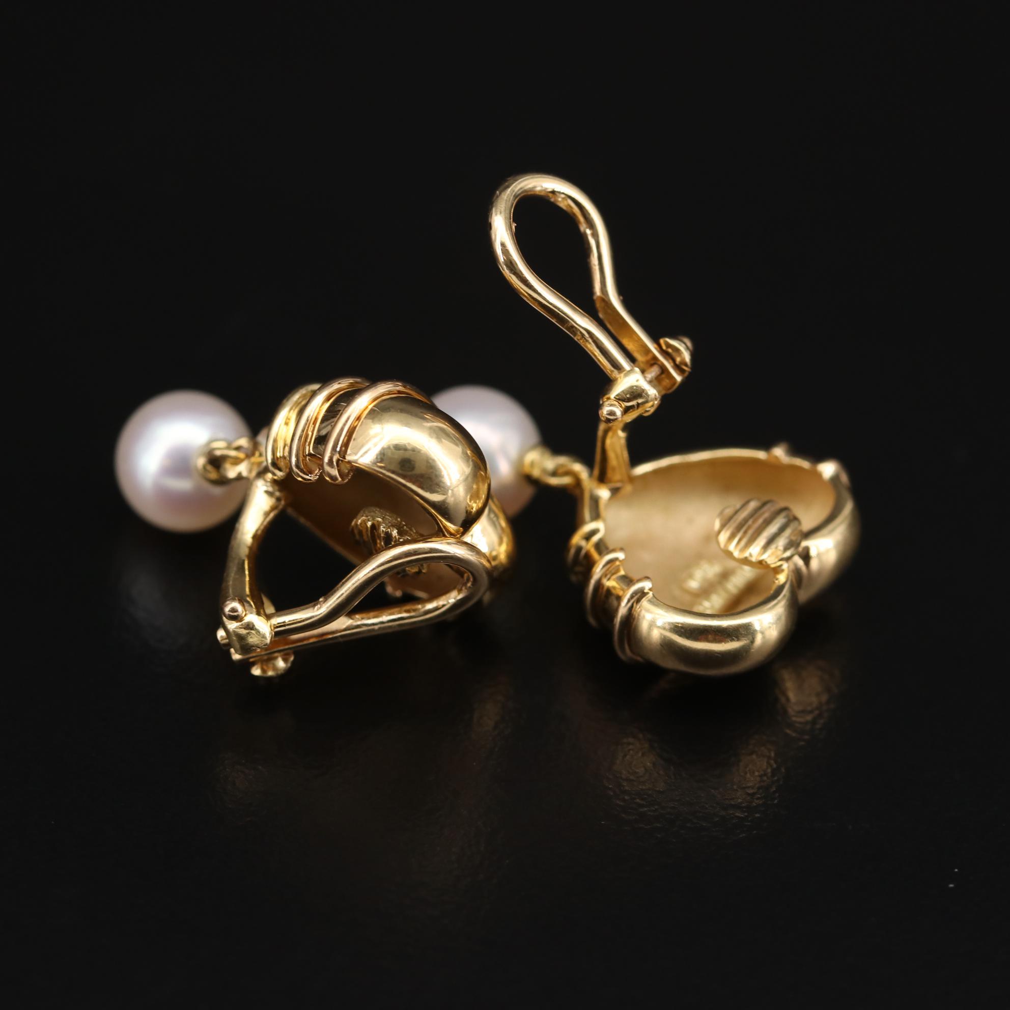 Tiffany & Co. "Cupid Arrow Heart" 18K Gold Pearl Clip-On Earrings