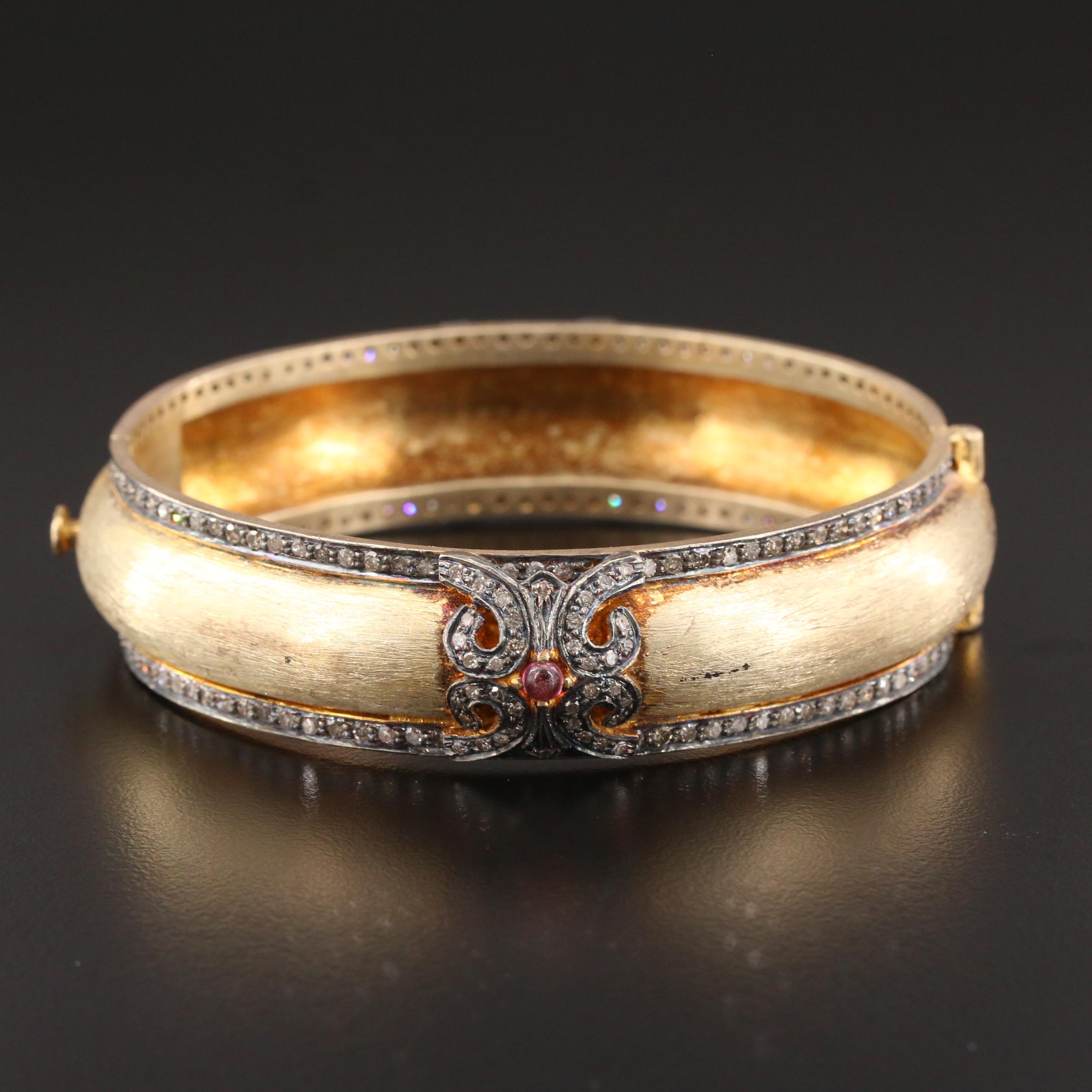 Sterling Silver Ruby and Diamond Hinged Bracelet