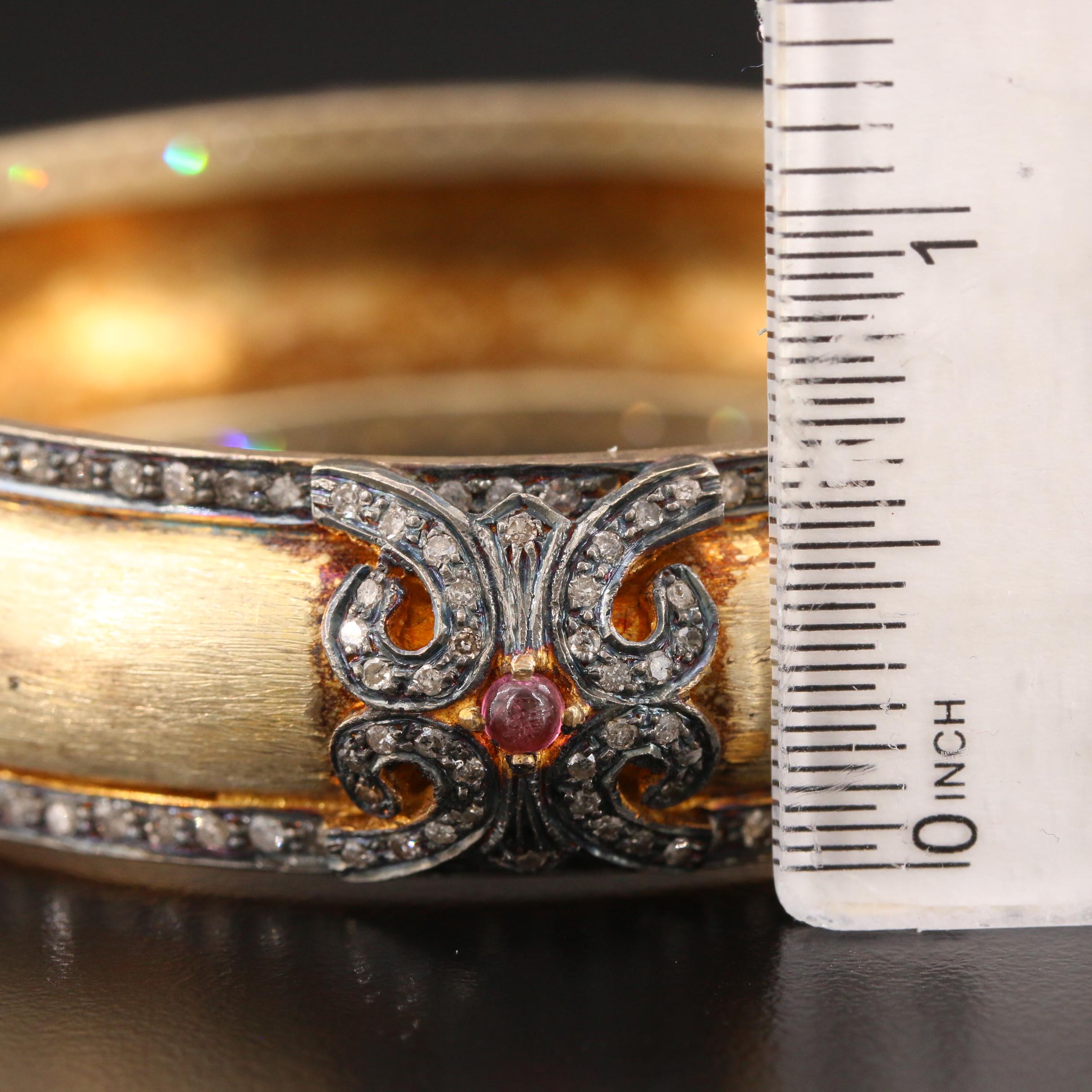 Sterling Silver Ruby and Diamond Hinged Bracelet