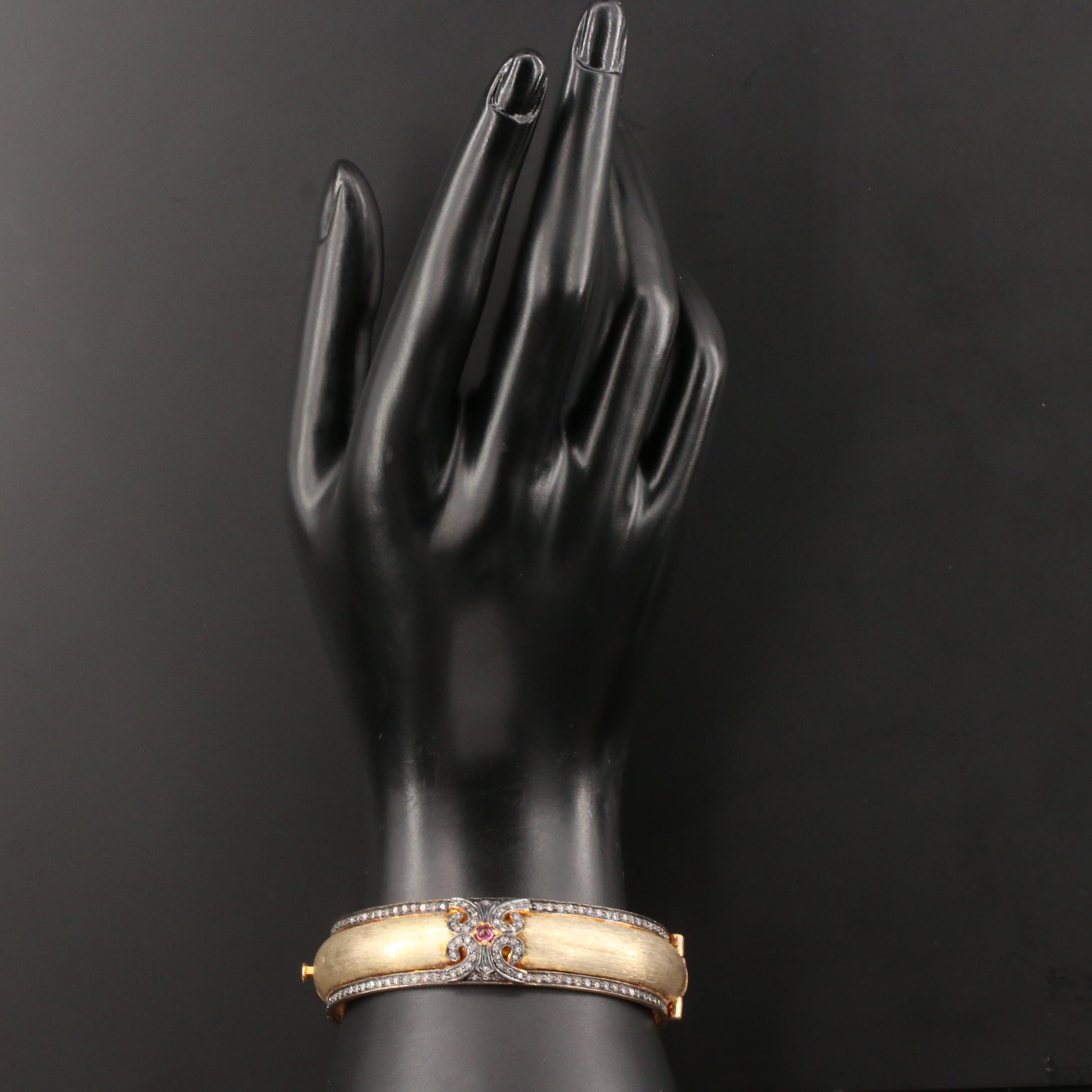 Sterling Silver Ruby and Diamond Hinged Bracelet