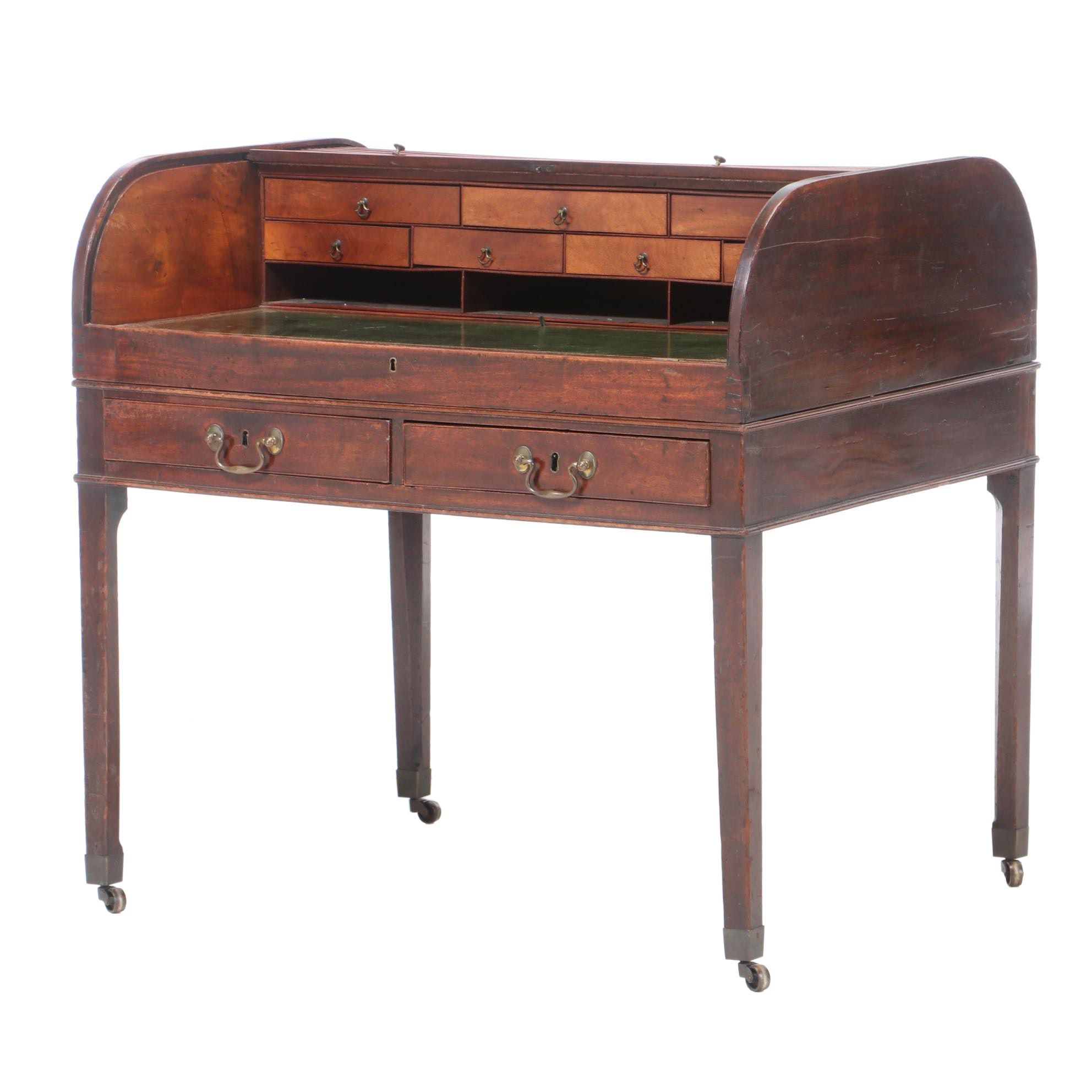 George III Mahogany Tambour Bureau, circa 1800