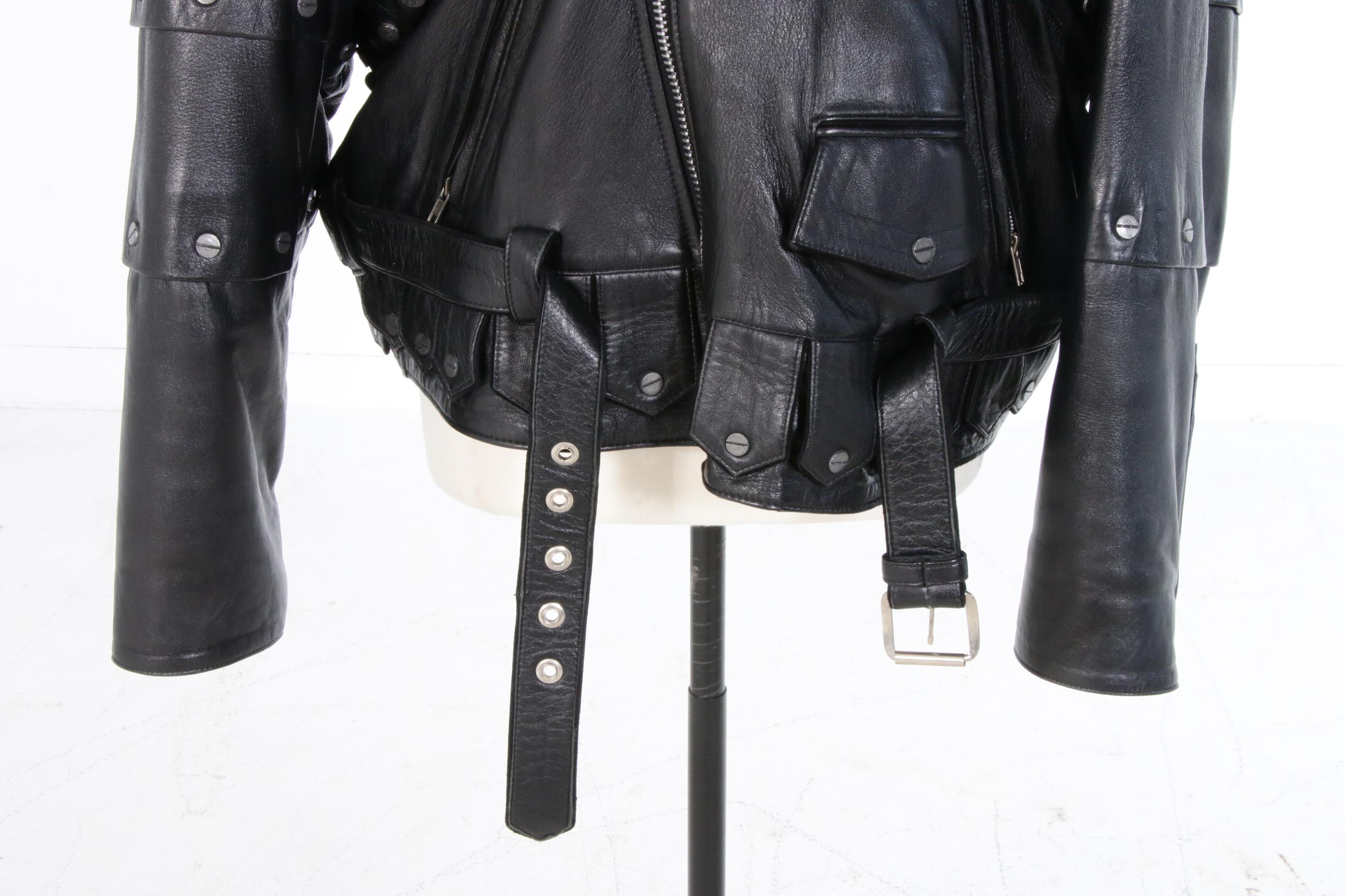 Volcano Black Leather Studded Motorcycle Jacket with Eagle on Back