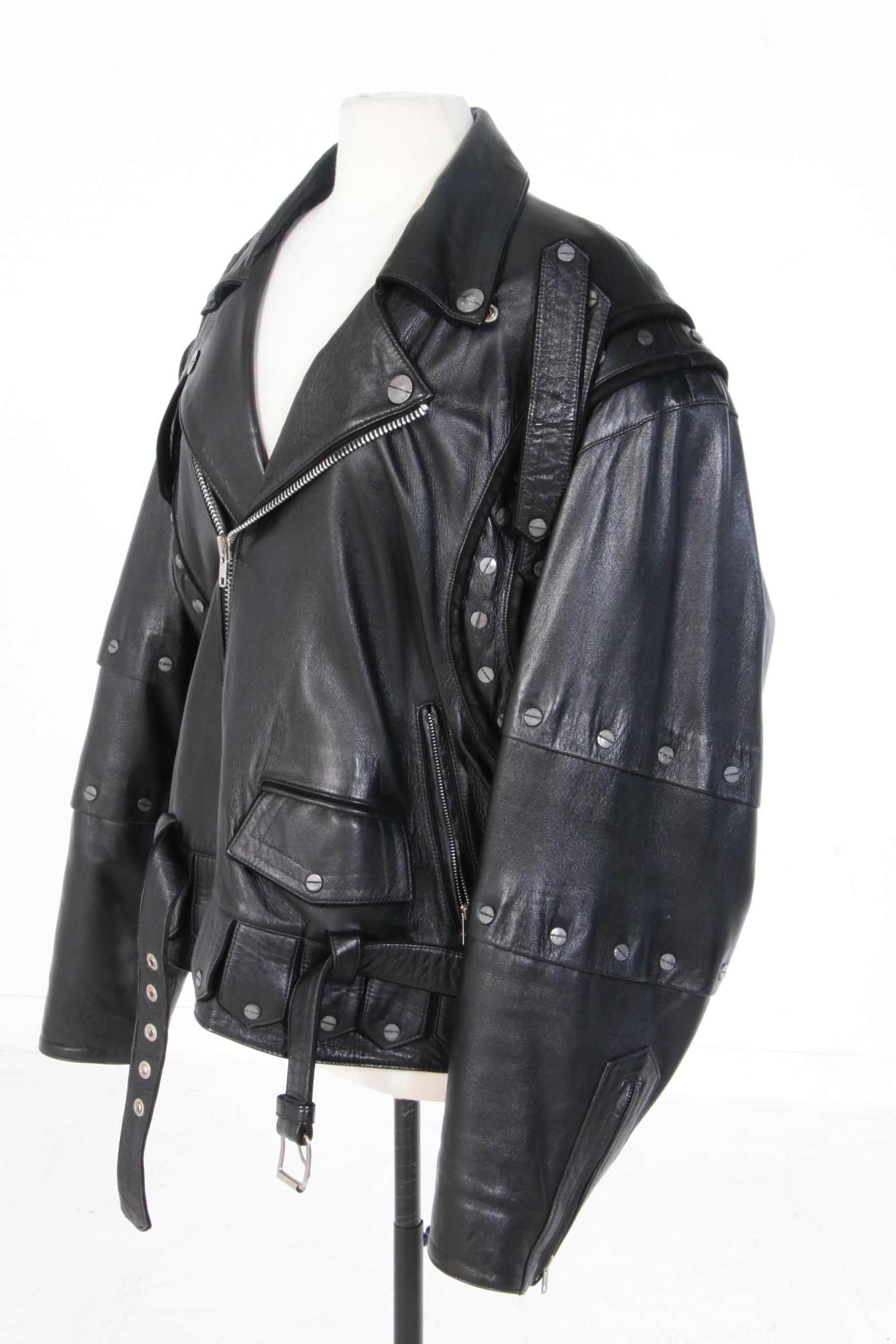 Volcano Black Leather Studded Motorcycle Jacket with Eagle on Back
