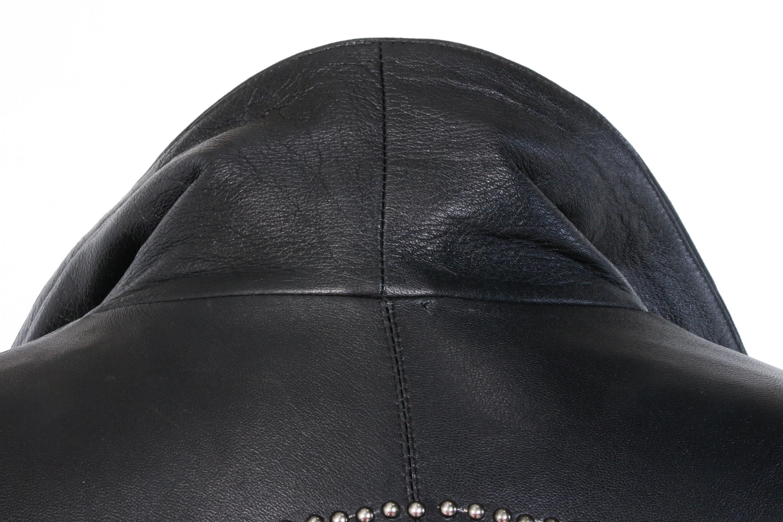 Volcano Black Leather Studded Motorcycle Jacket with Eagle on Back