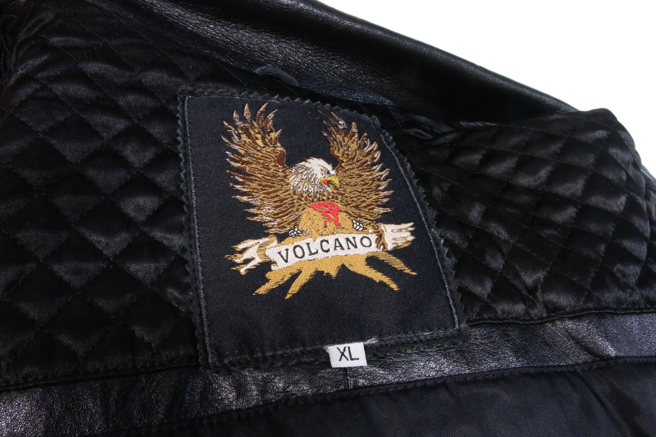 Volcano Black Leather Studded Motorcycle Jacket with Eagle on Back