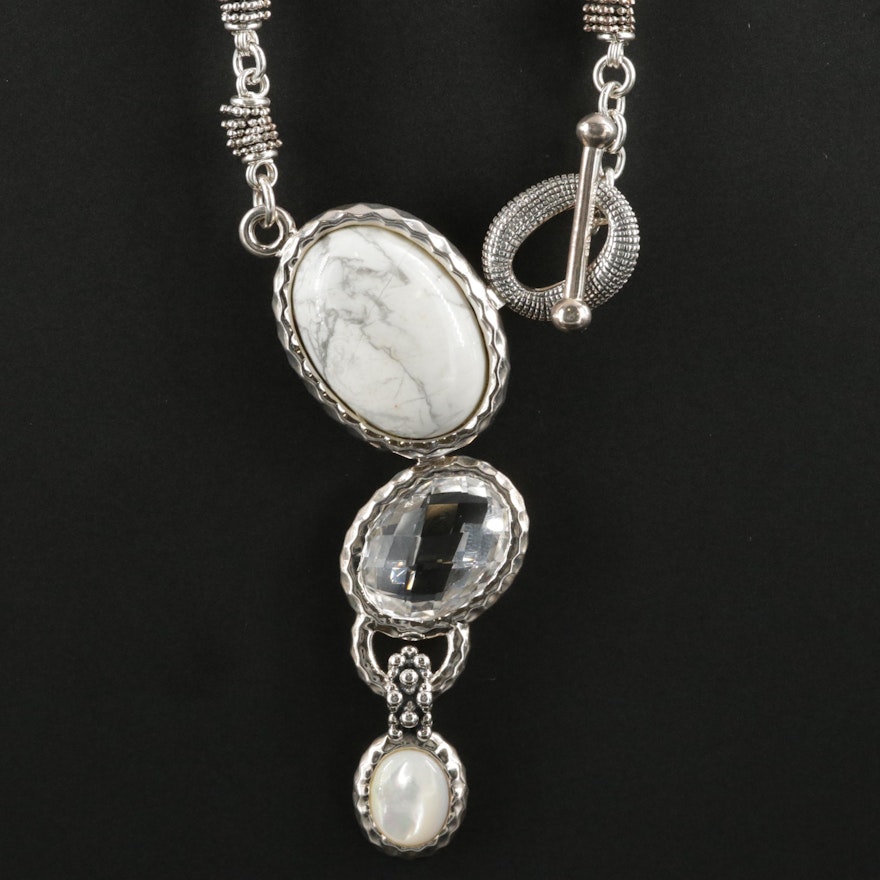 Michael Dawkins Sterling Howlite, Quartz and Mother of Pearl Necklace