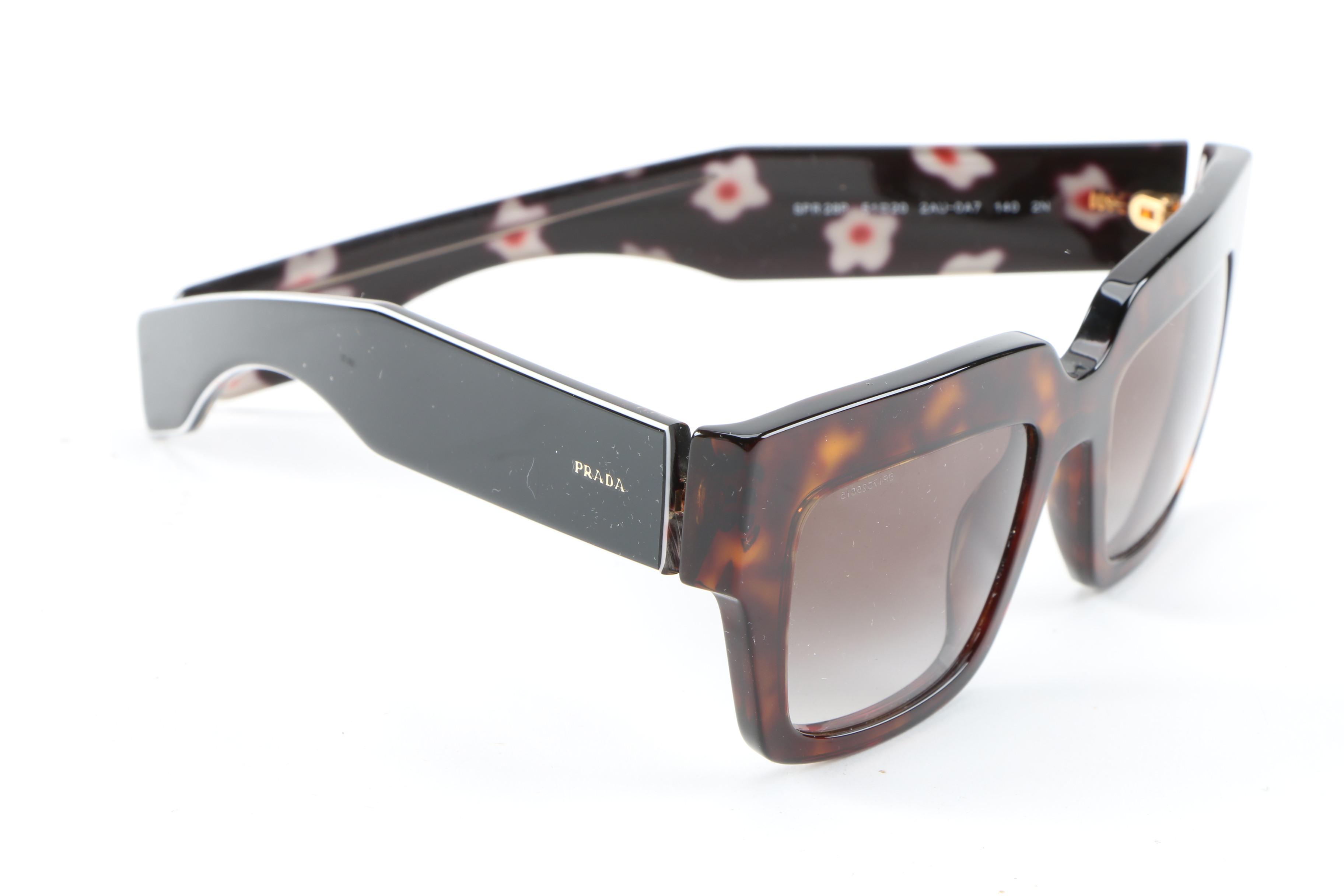 Prada SPR28P Sunglasses in Tortoise and Black with Case and Box