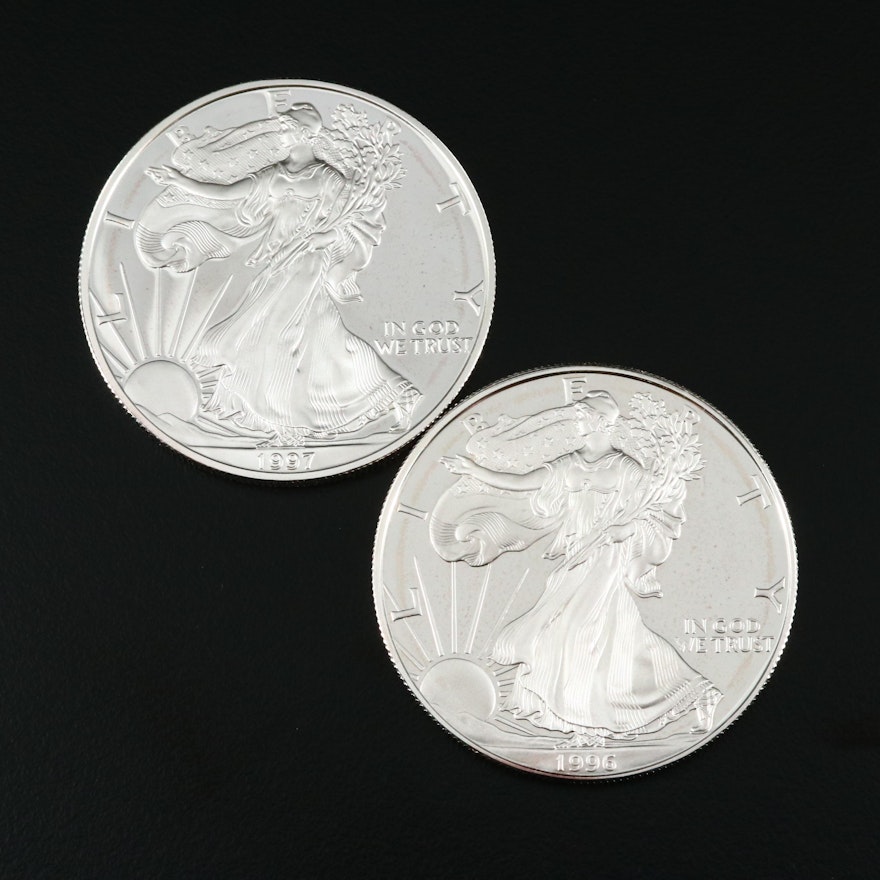 Two $1 U.S. Silver Eagle Proof Coins Including 1996-P and 1997-P