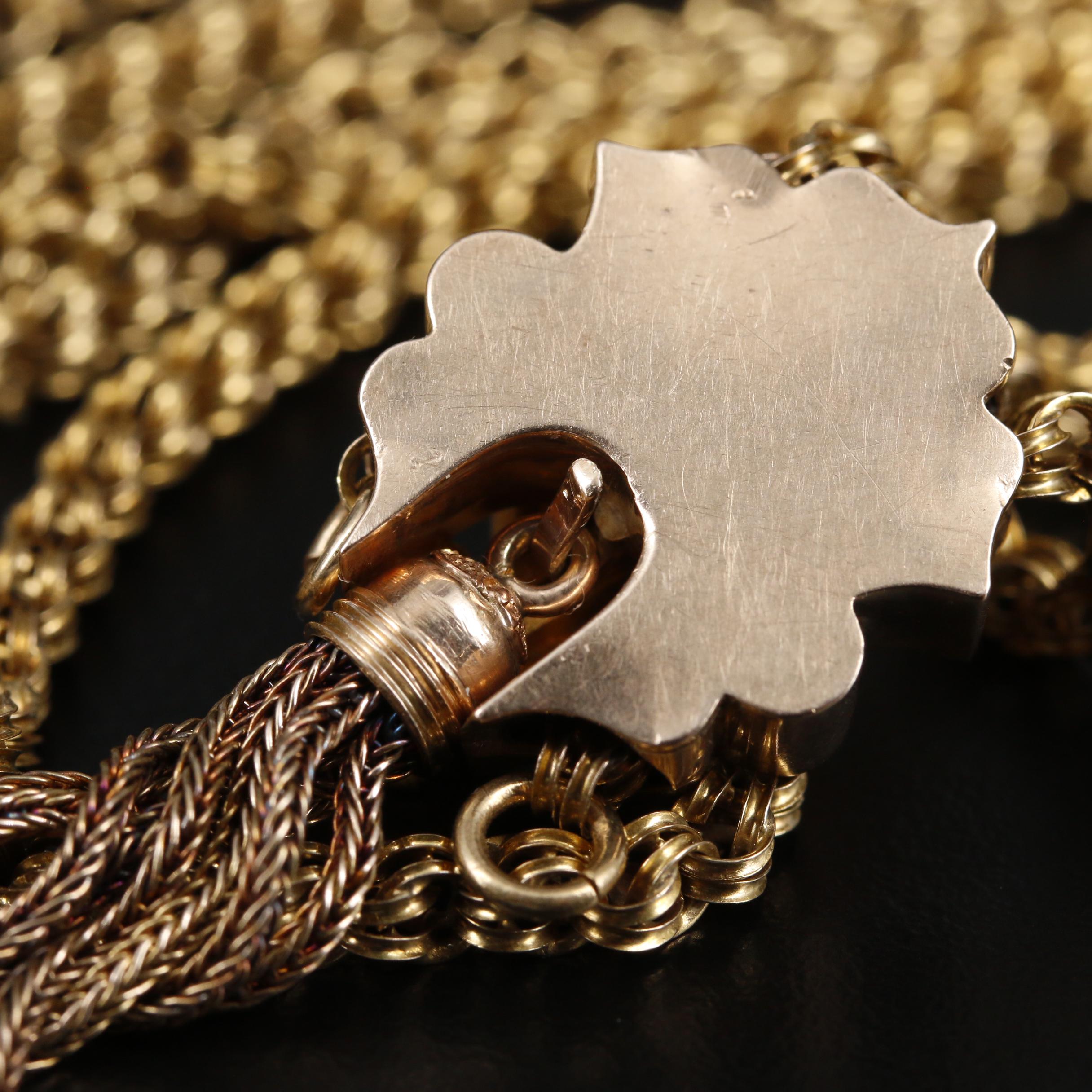 Mid-Victorian Gold Taille d'Epargné Garnet and Pearl Slide Pendant Necklace