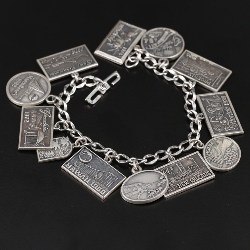 Sterling Silver Travel Theme Charm Bracelet