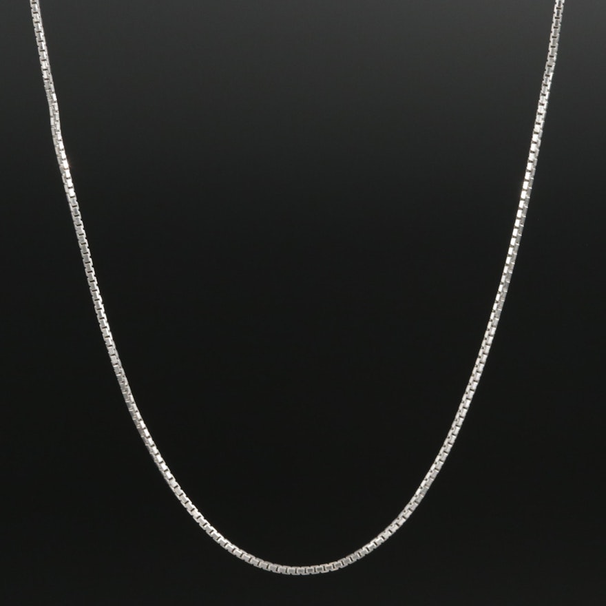 18K White Gold Box Chain Necklace