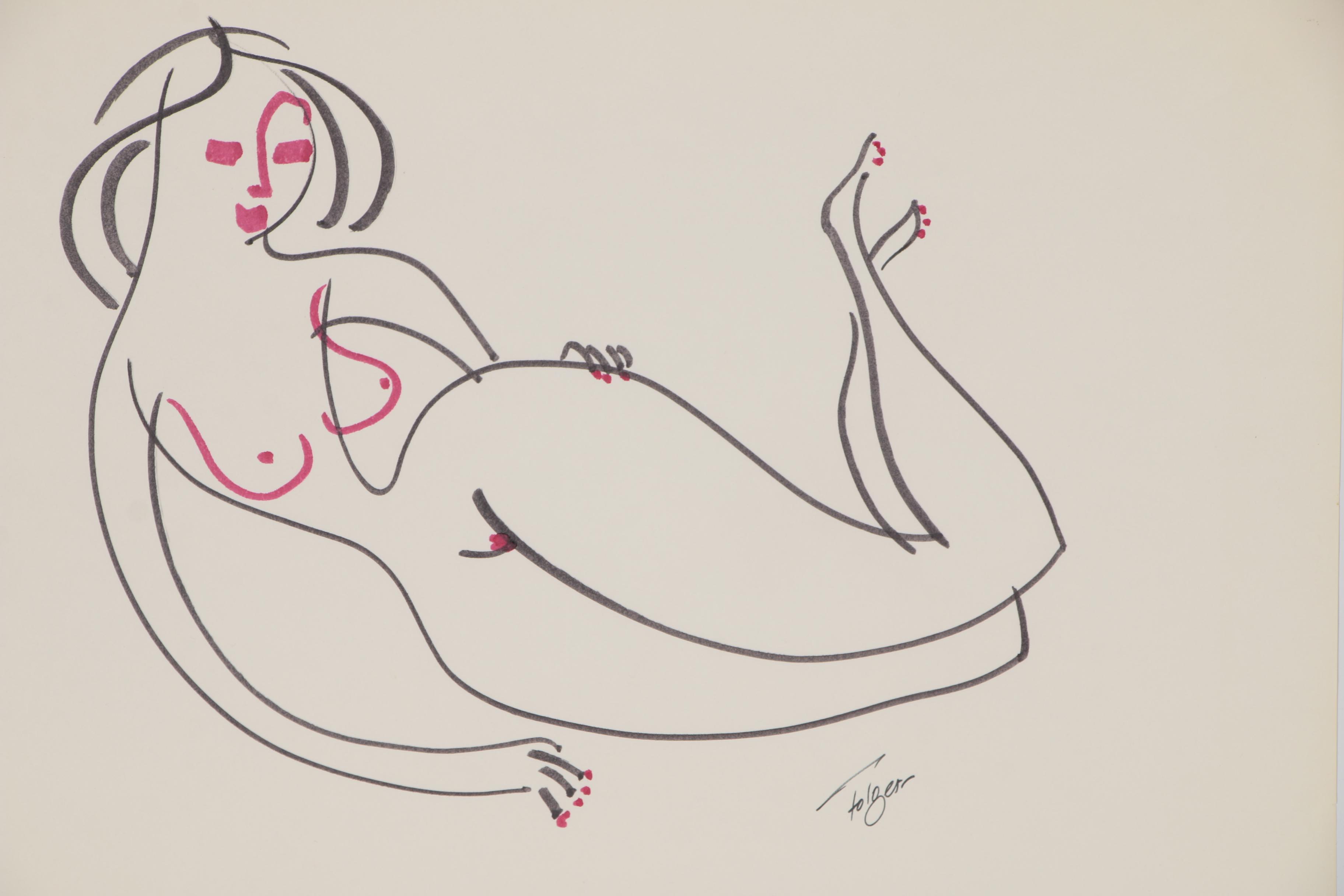 Franklin Folger Ink Drawing of Abstract Female Figure