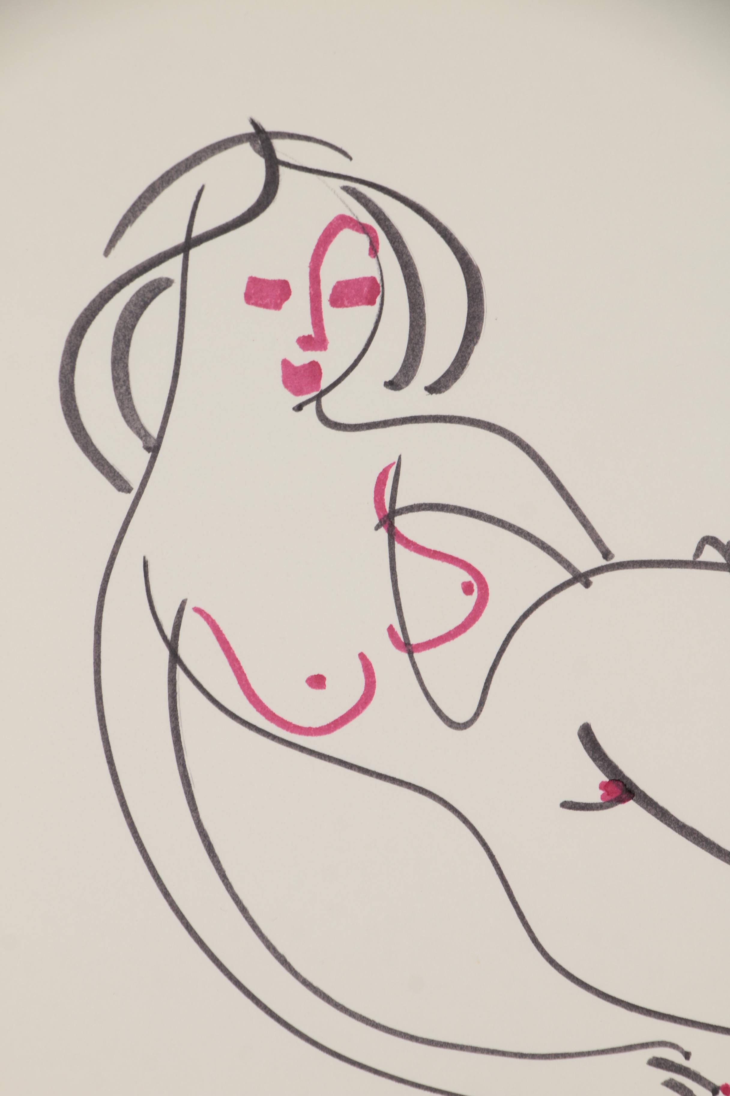 Franklin Folger Ink Drawing of Abstract Female Figure